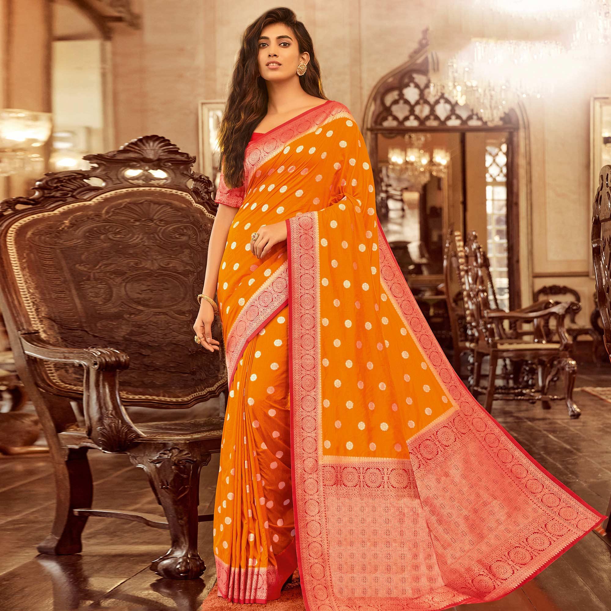 Marvellous Mustard Yellow Colored Festive Wear Woven Chanderi Cotton Saree - Peachmode