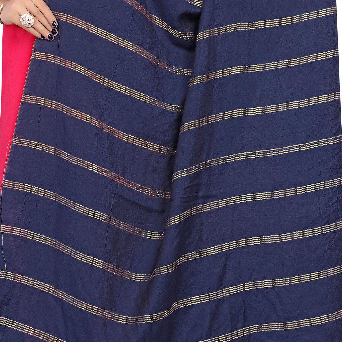 Marvellous Navy Blue Colored Festive Wear Cotton Dupatta - Peachmode