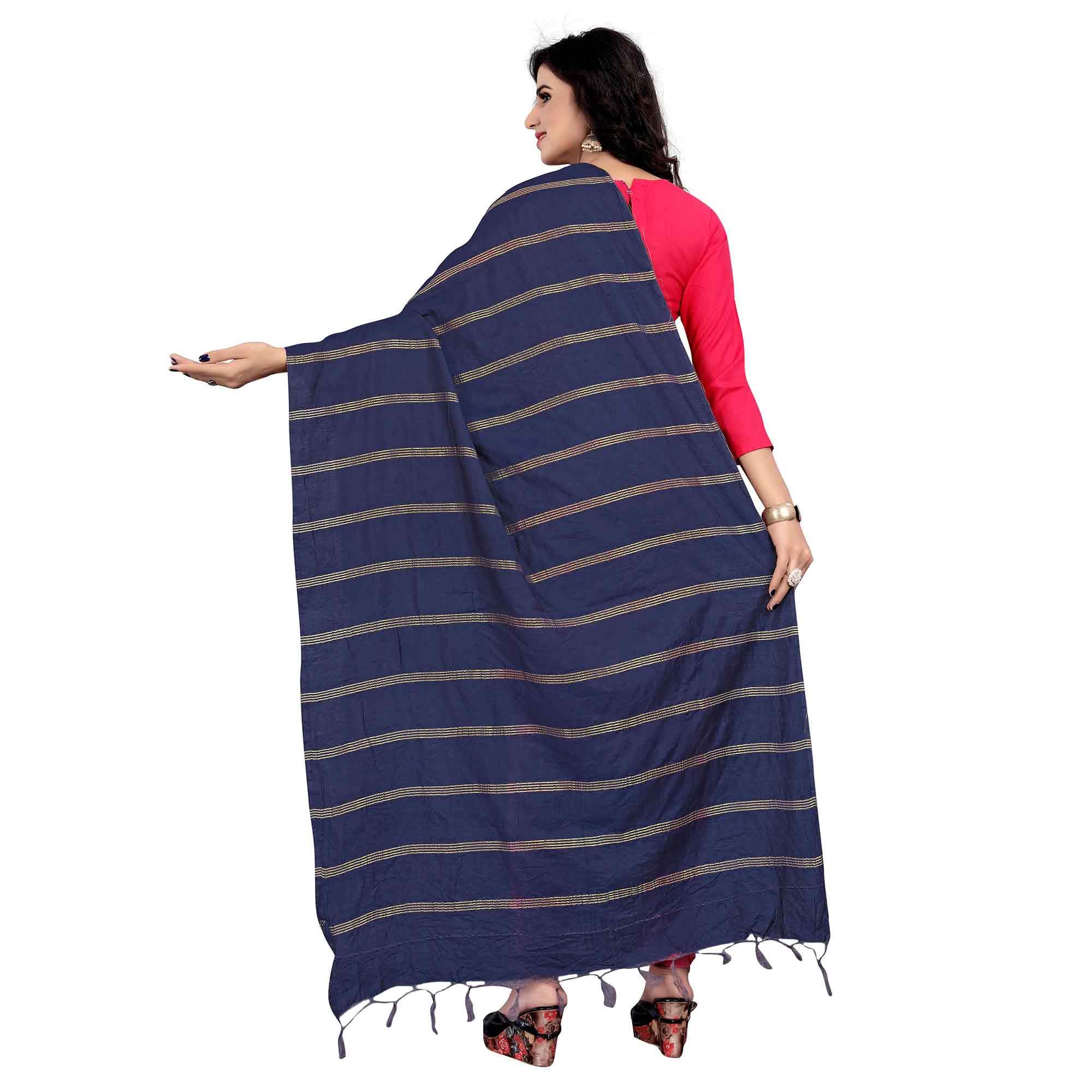 Marvellous Navy Blue Colored Festive Wear Cotton Dupatta - Peachmode