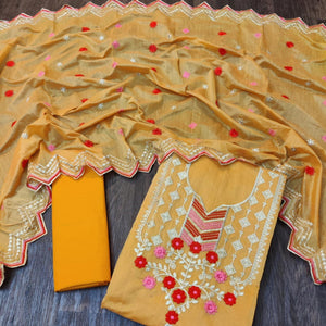 Marvellous Orange Colored Casual Wear Embroidered Chanderi Dress Material - Peachmode