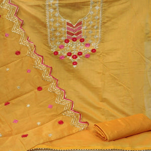 Marvellous Orange Colored Casual Wear Embroidered Chanderi Dress Material - Peachmode