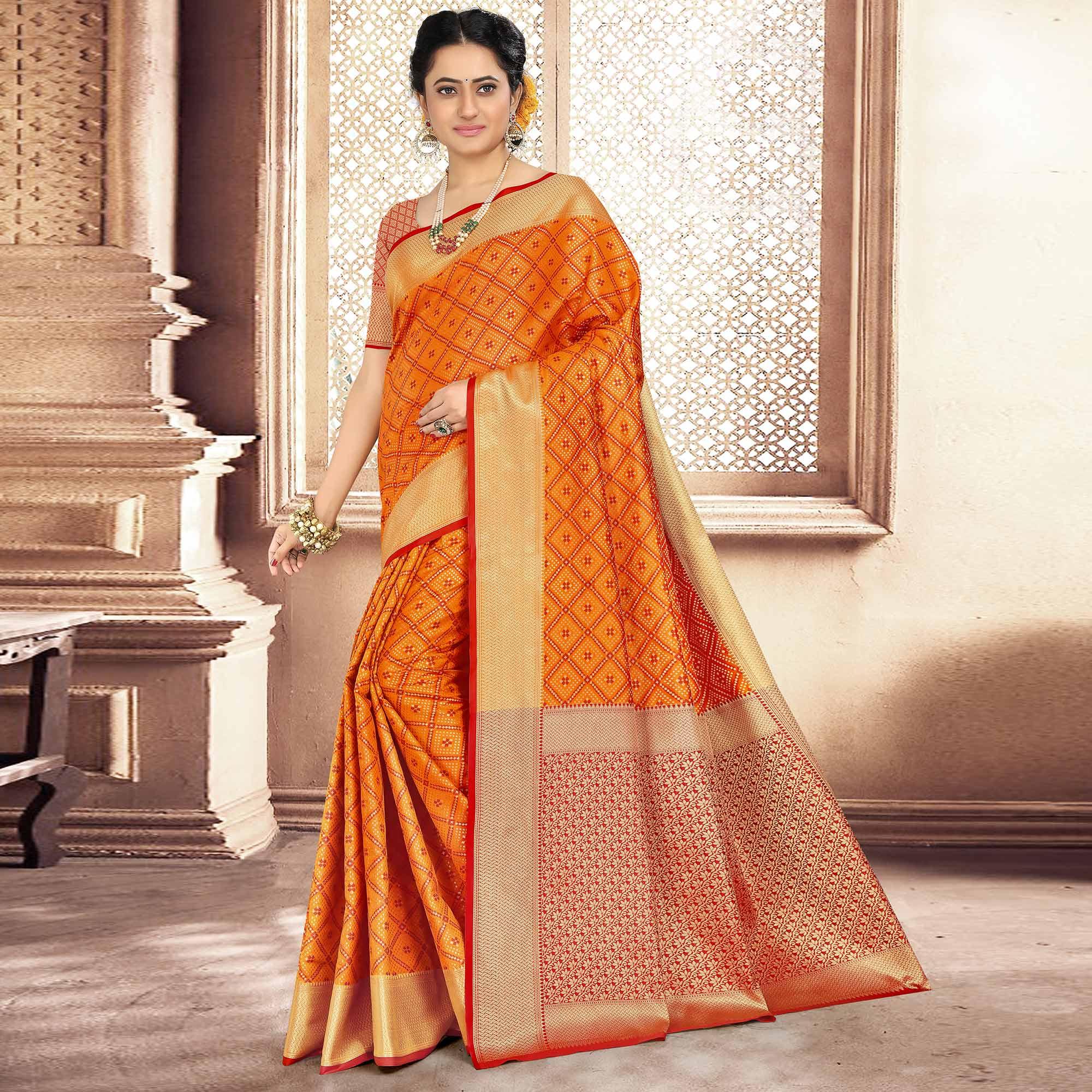 Marvellous Orange Colored Festive Wear Woven Banarasi Silk Saree - Peachmode