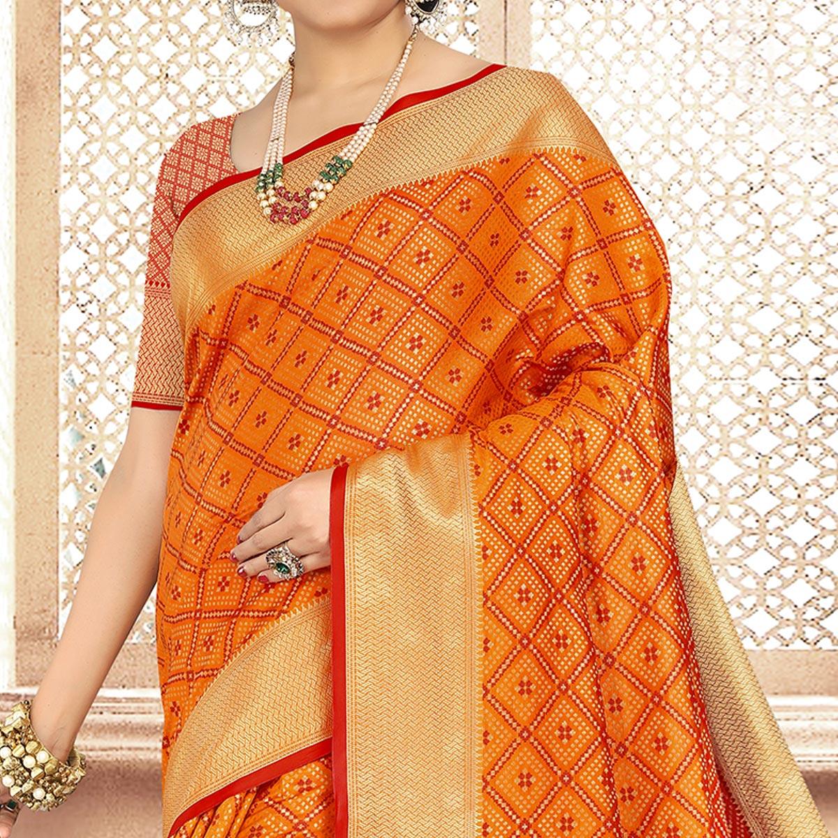 Marvellous Orange Colored Festive Wear Woven Banarasi Silk Saree - Peachmode