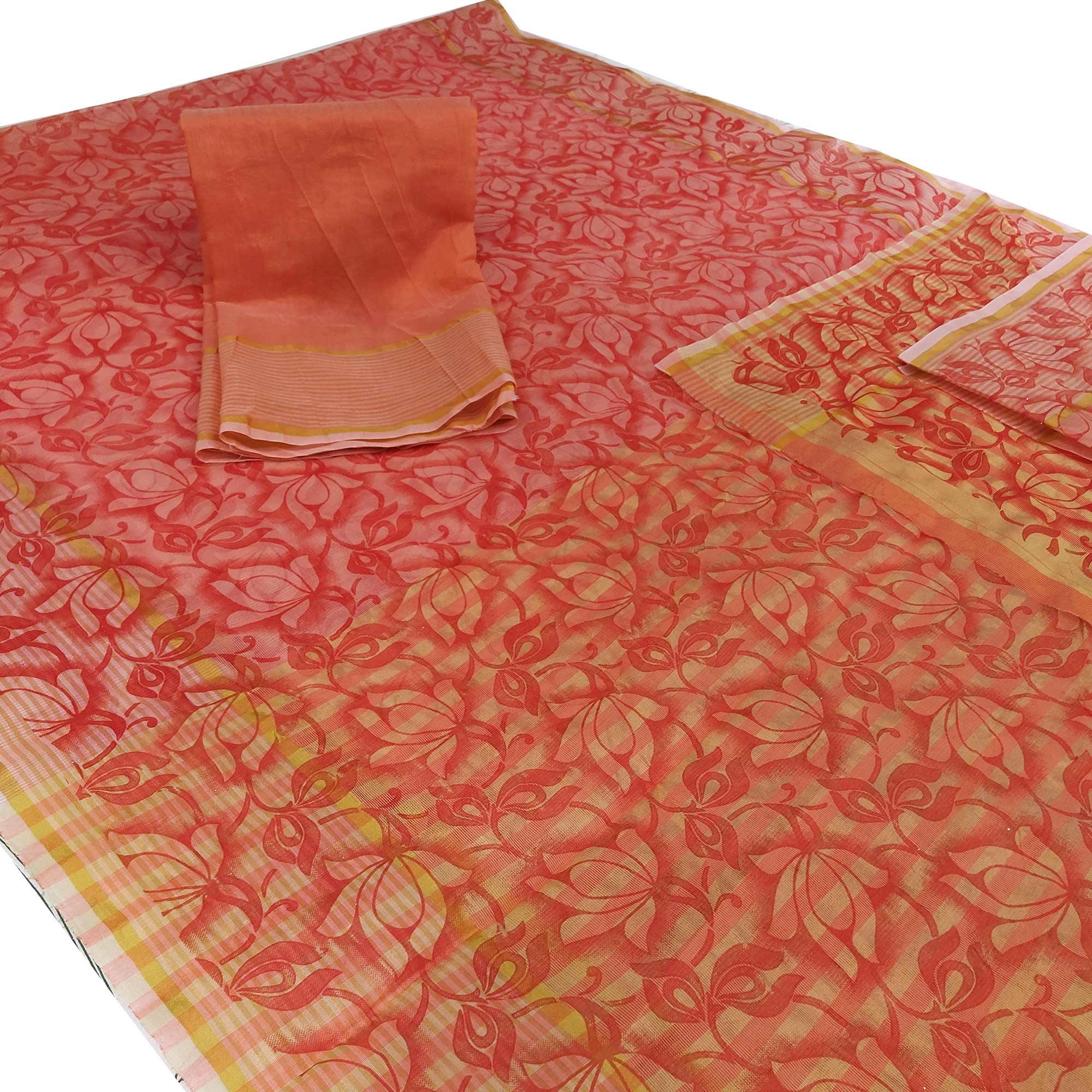 Marvellous Peach Colored Casual Wear Floral Printed Net Saree - Peachmode