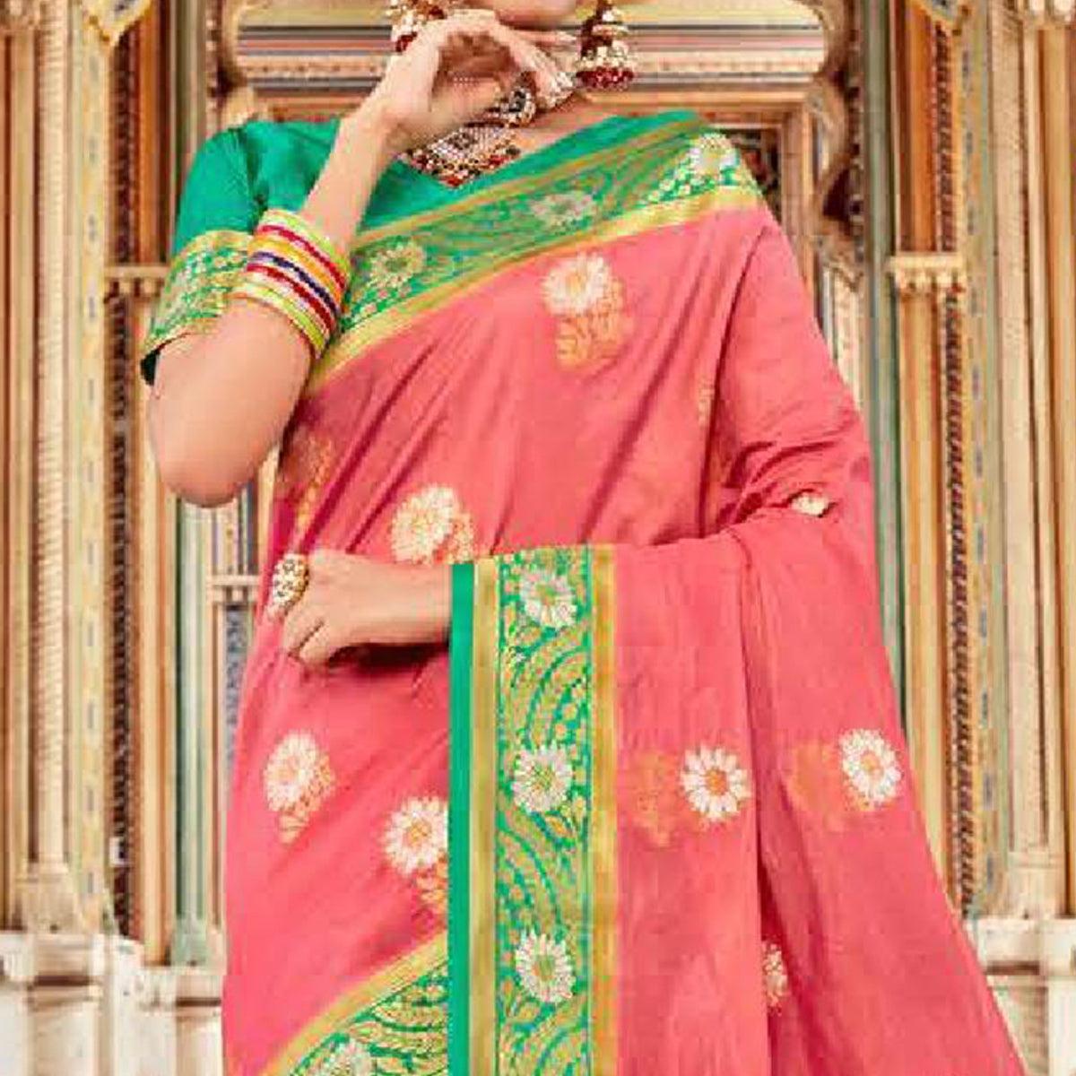 Marvellous Peach Colored Festive Wear Woven Art Silk Saree - Peachmode