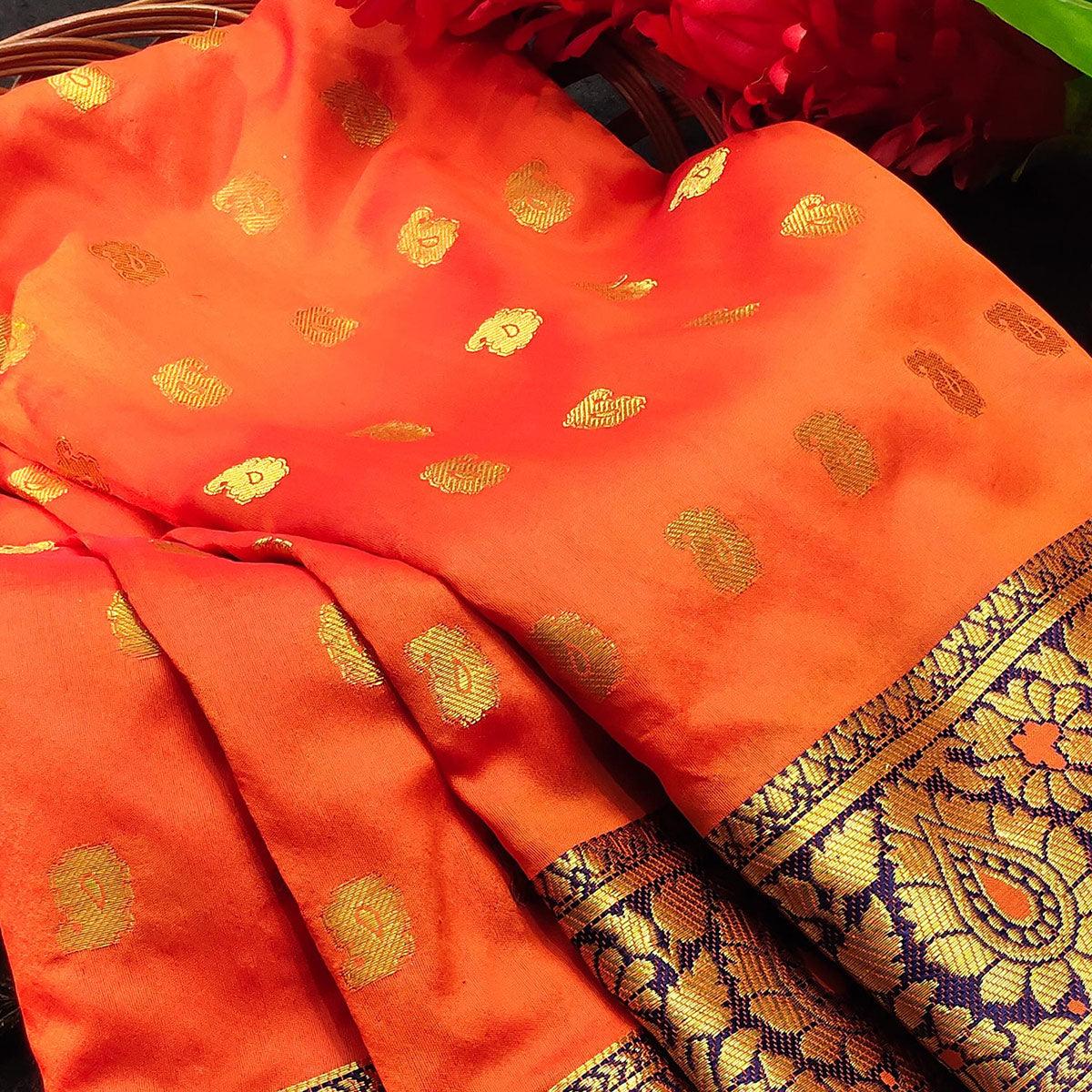 Marvellous Peach Colored Festive Wear Woven Kanjivaram Silk Saree - Peachmode