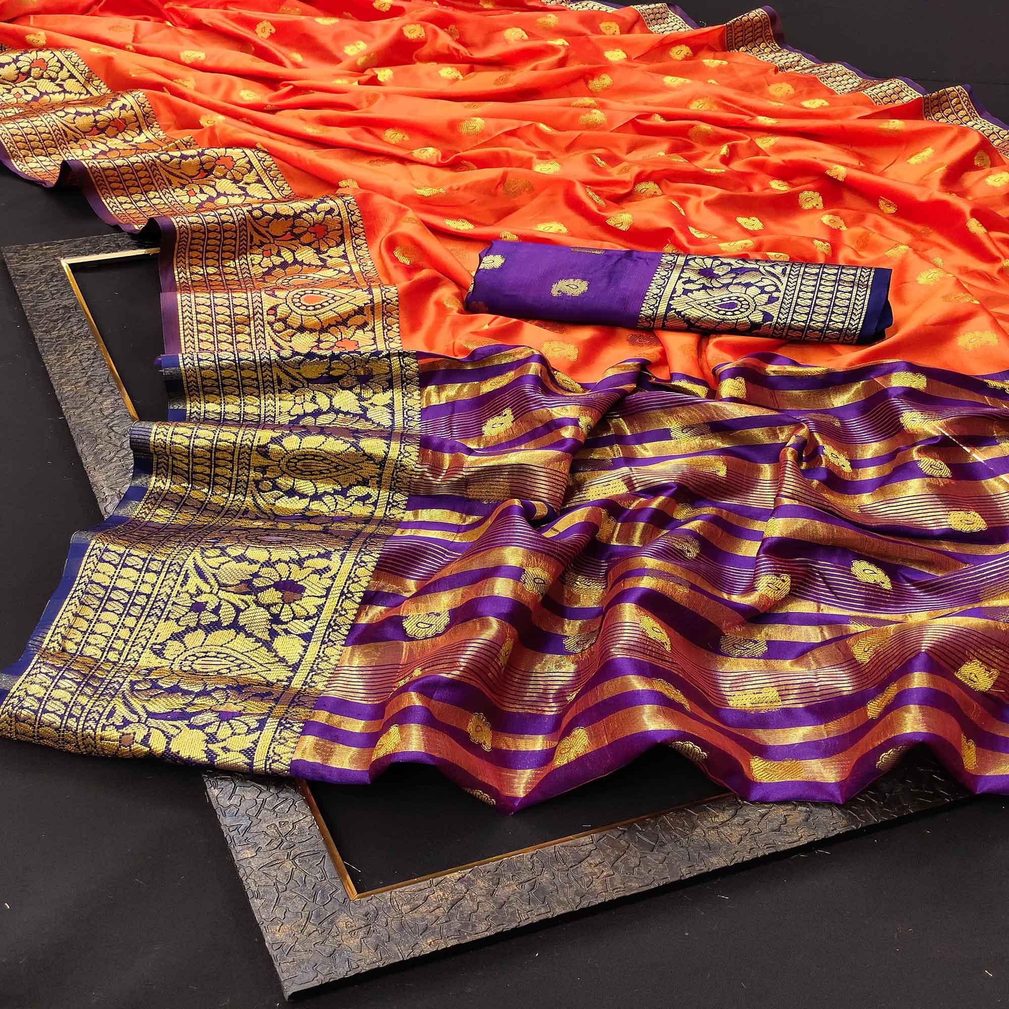 Marvellous Peach Colored Festive Wear Woven Kanjivaram Silk Saree - Peachmode