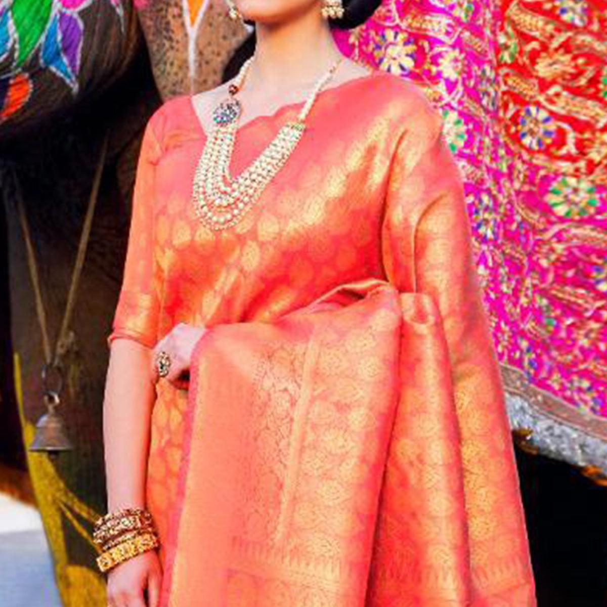 Marvellous Peach Coloured Festive Wear Woven Silk Saree - Peachmode