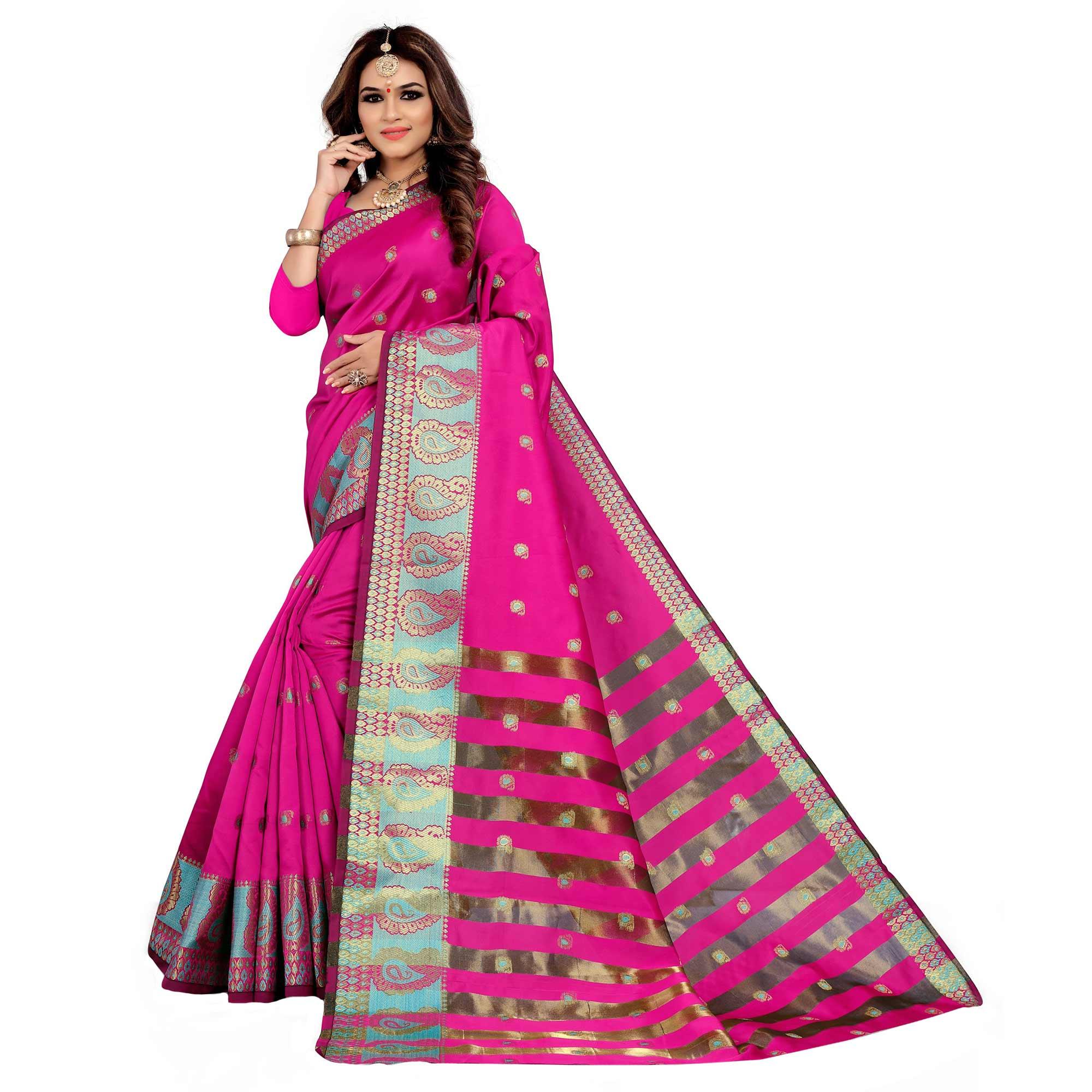 Marvellous Pink Colored Festive Wear Woven Silk Saree - Peachmode