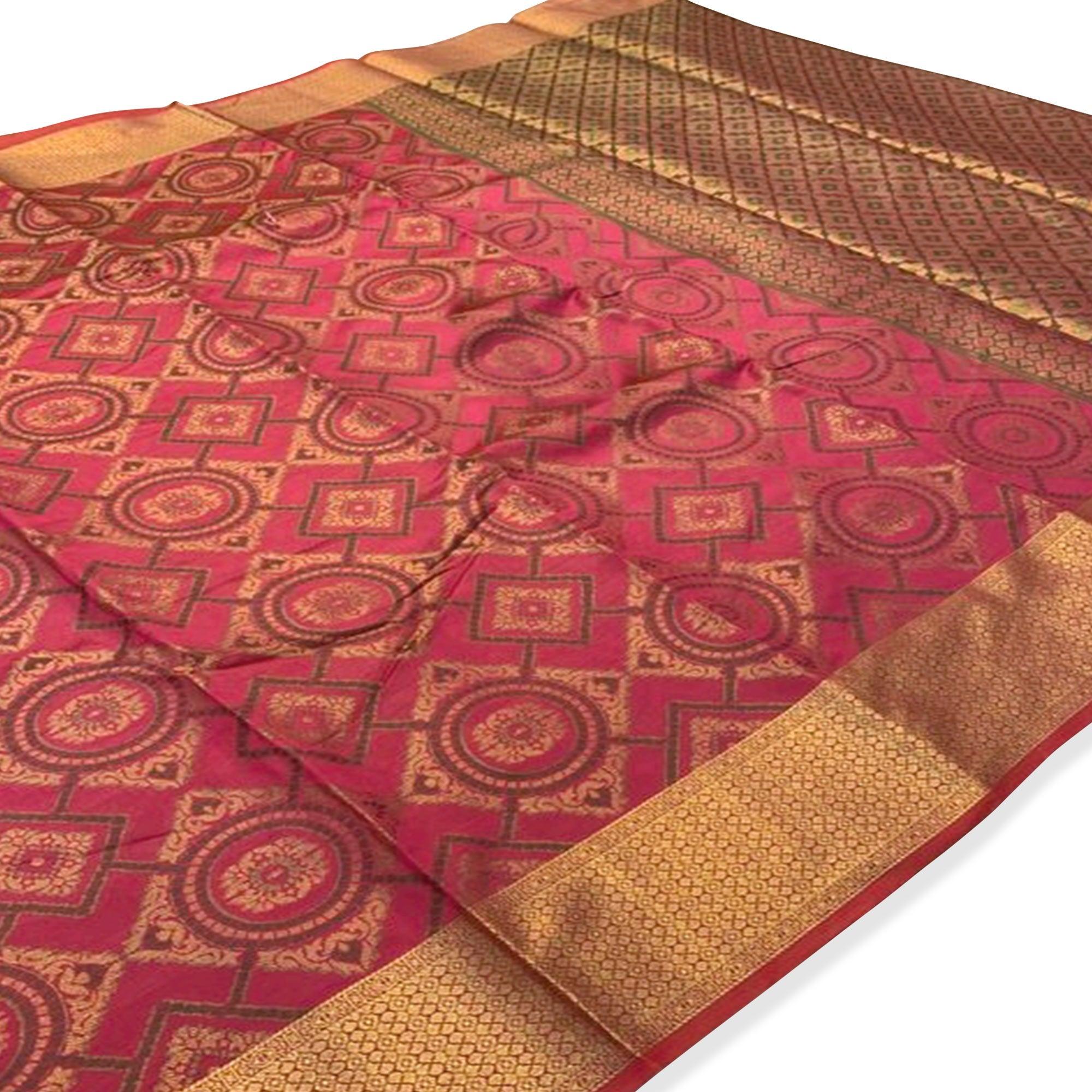 Marvellous Pink Colored Festive Wear Woven Silk Saree - Peachmode