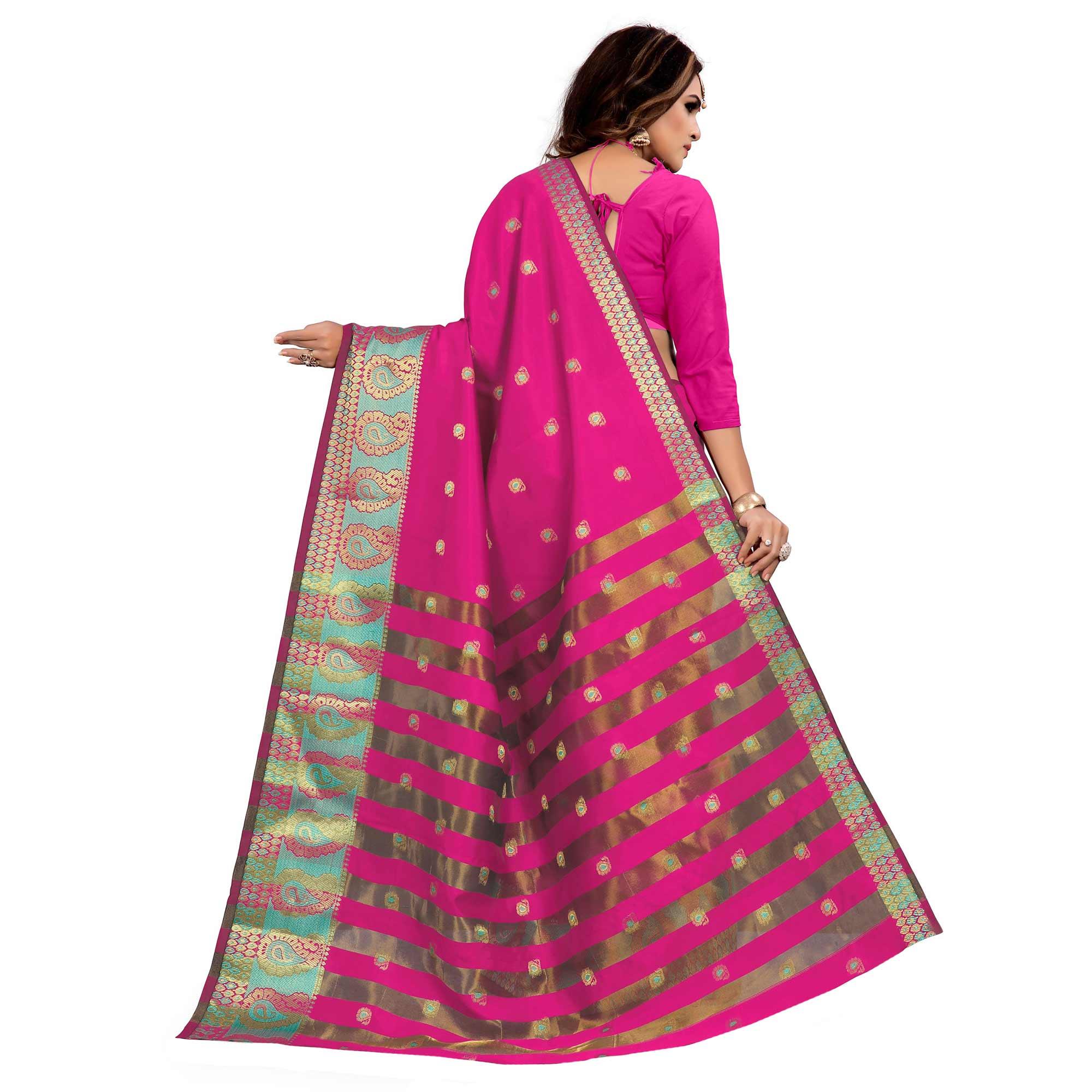 Marvellous Pink Colored Festive Wear Woven Silk Saree - Peachmode