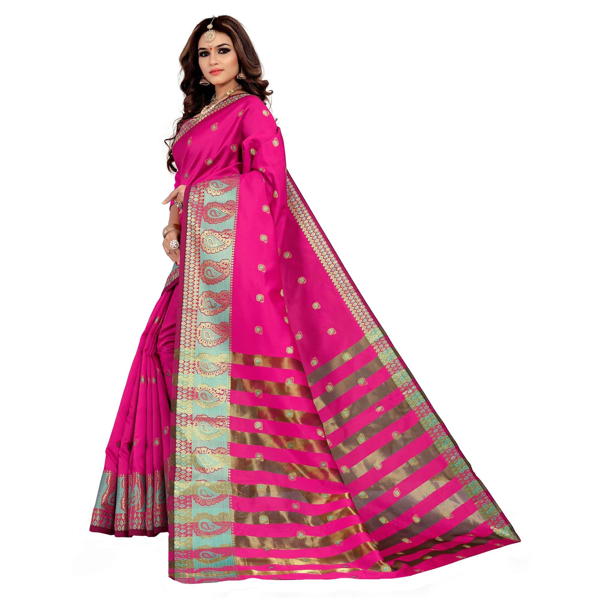 Marvellous Pink Colored Festive Wear Woven Silk Saree - Peachmode