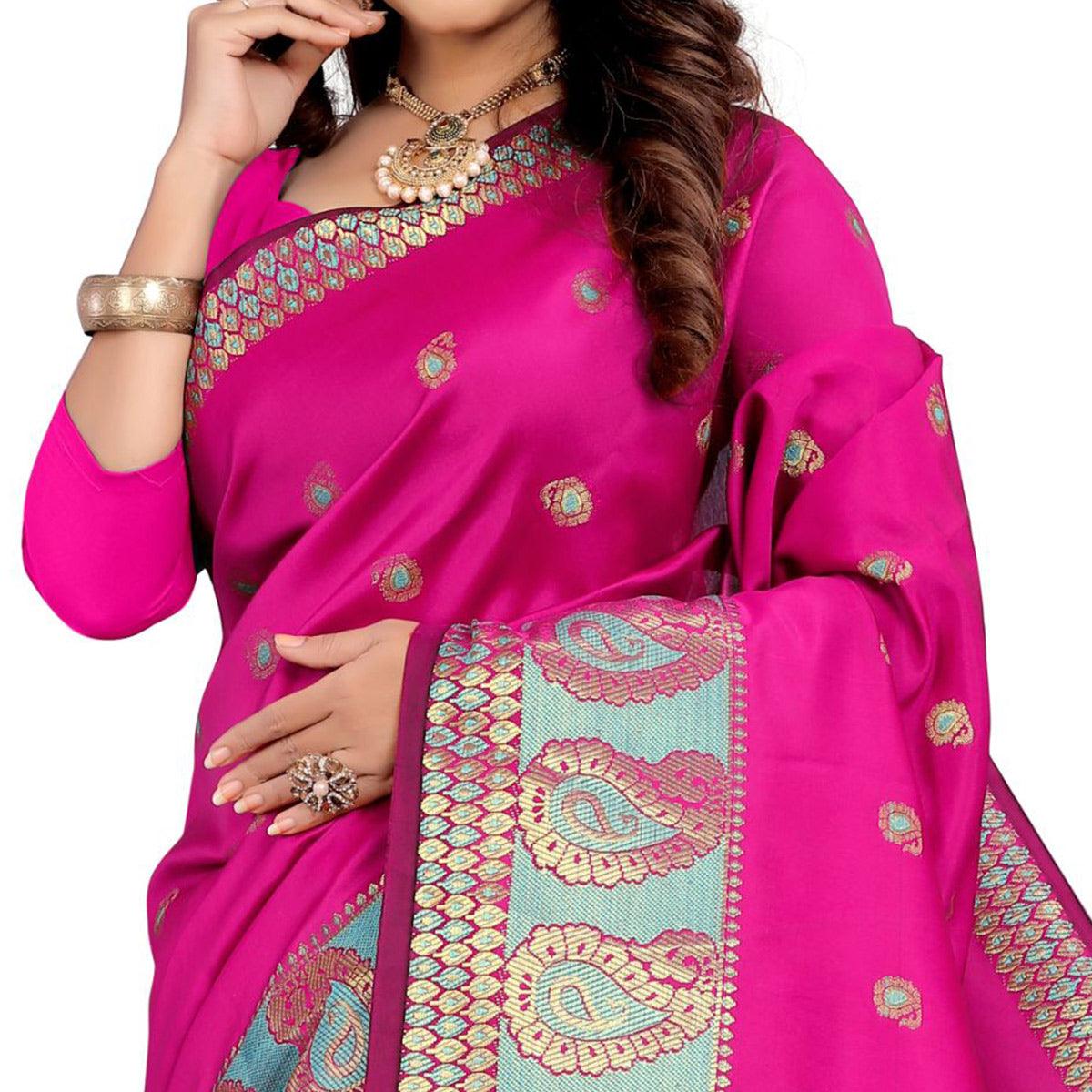 Marvellous Pink Colored Festive Wear Woven Silk Saree - Peachmode