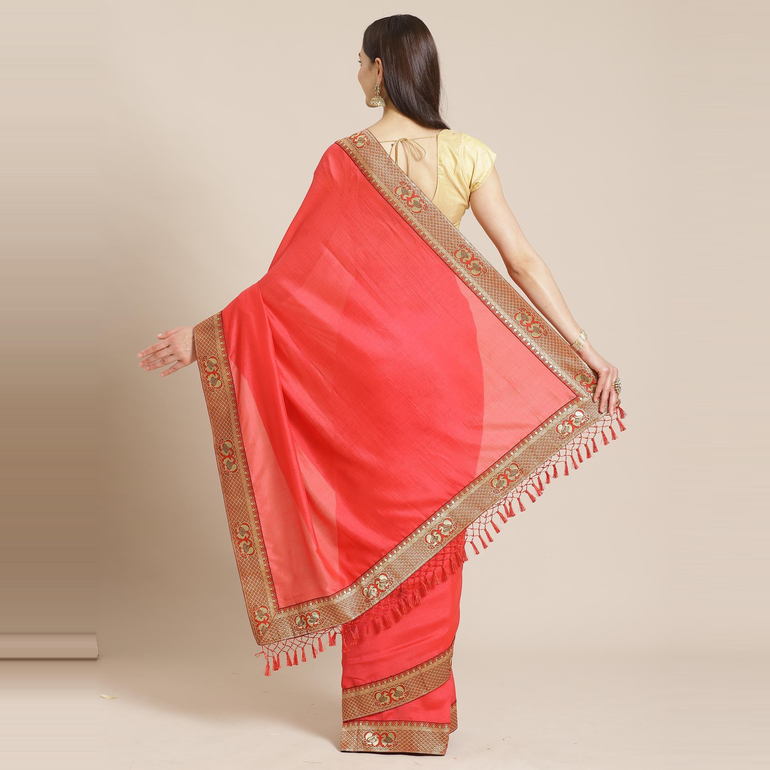 Marvellous Pink Colored Festive Woven Silk Blend Saree - Peachmode