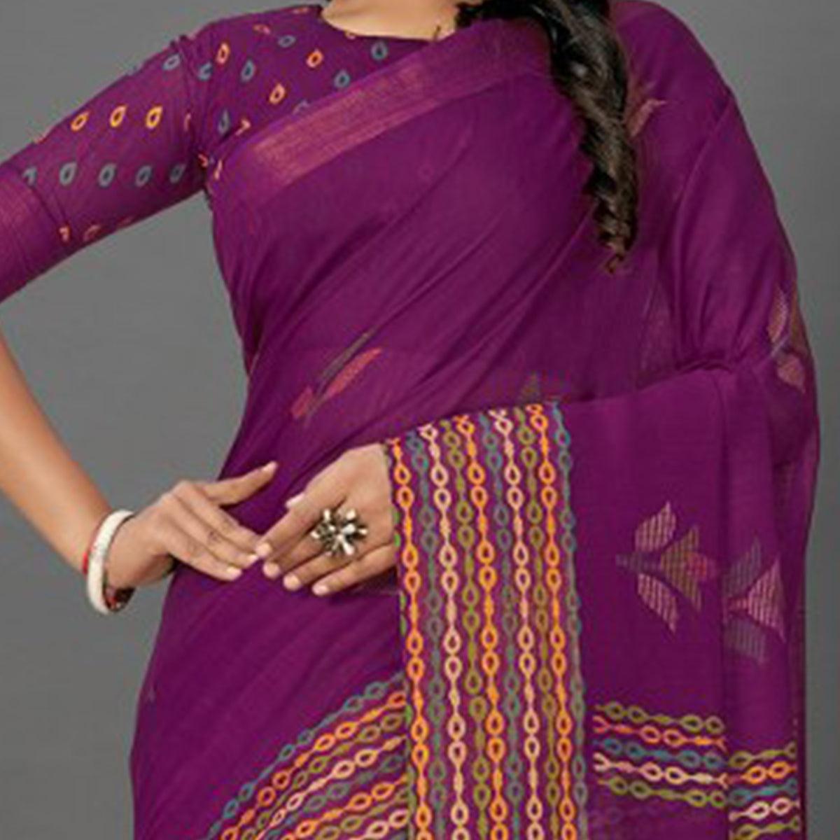 Marvellous Purple Colored Casual Wear Printed Cotton Saree - Peachmode