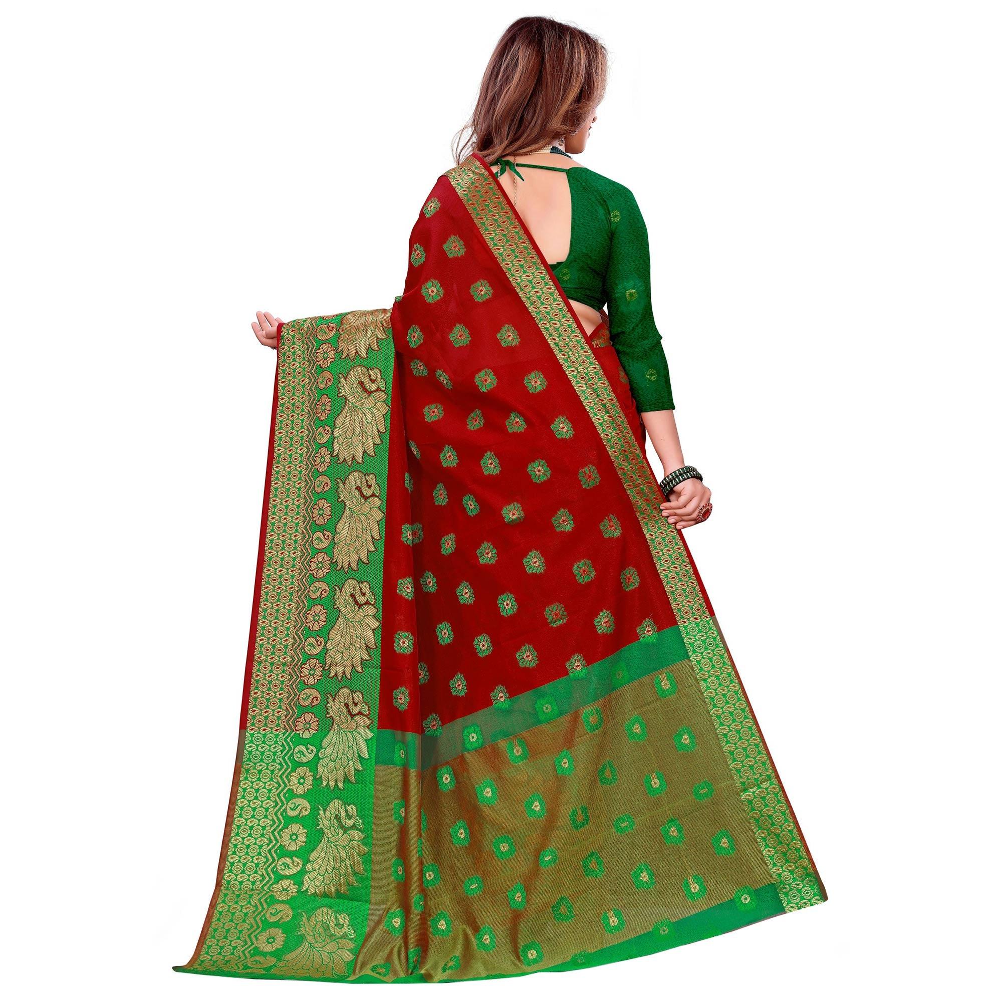 Marvellous Red Colored Festive Wear Woven Art Silk Saree - Peachmode