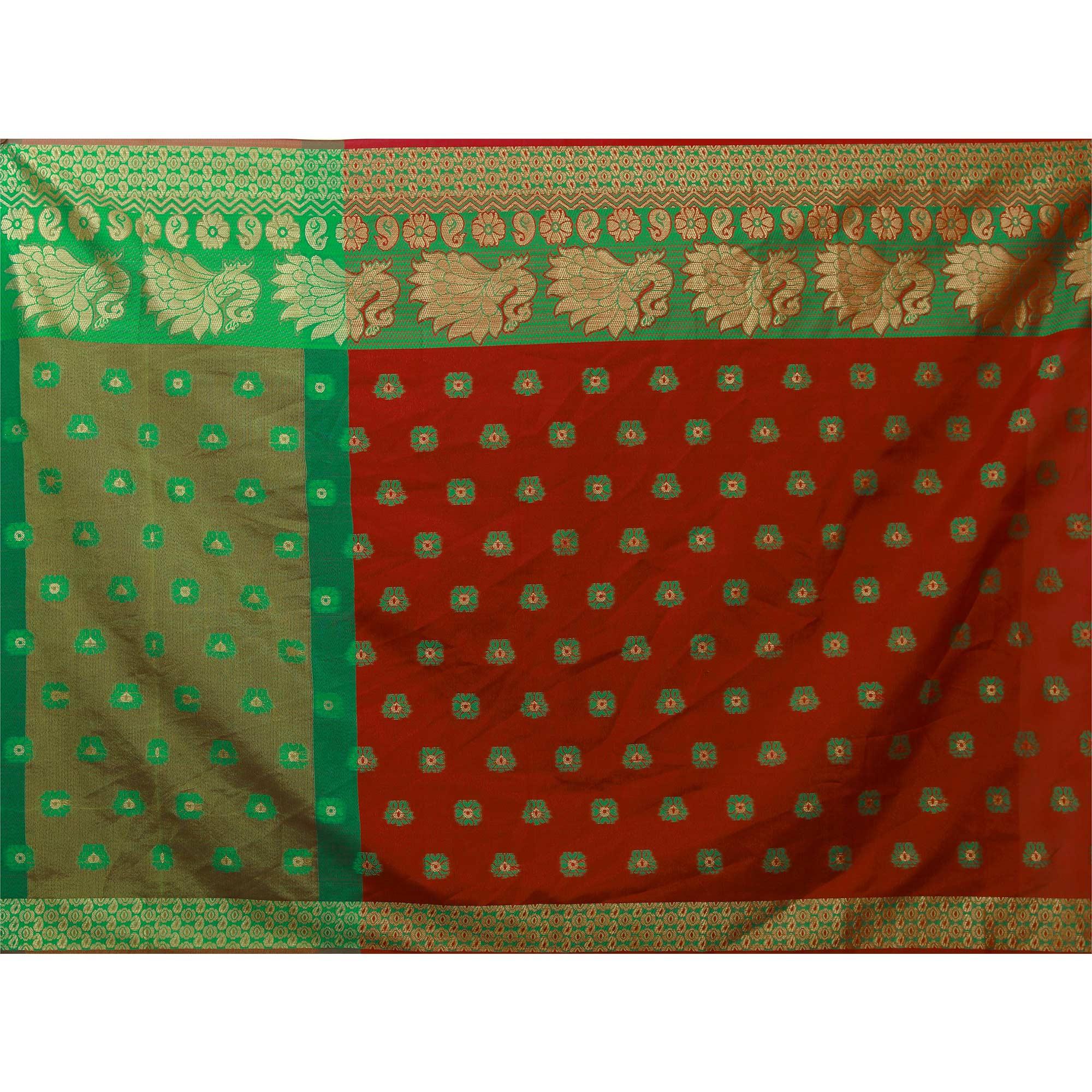 Marvellous Red Colored Festive Wear Woven Art Silk Saree - Peachmode