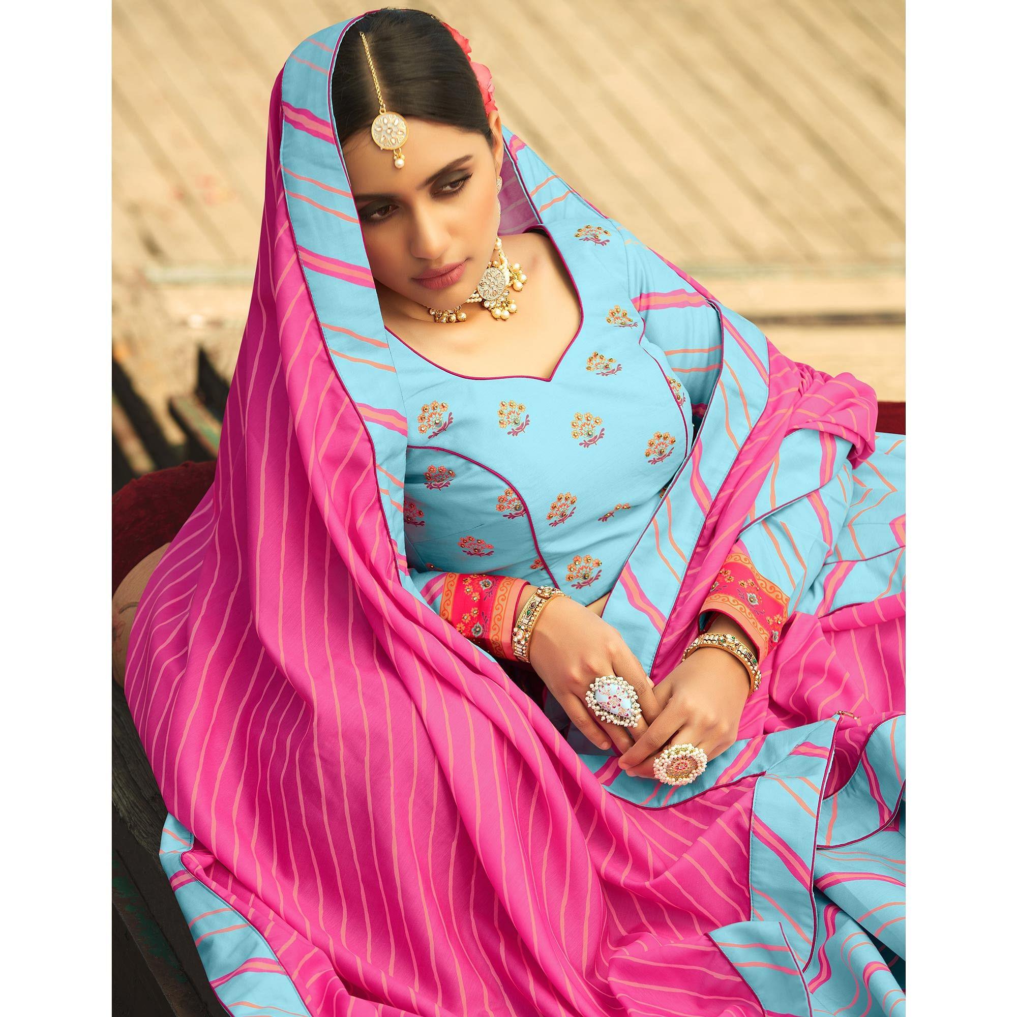 Marvellous Sky Blue Coloured Wedding Wear Designer Stone Work Heavy Silk Lehenga Choli - Peachmode