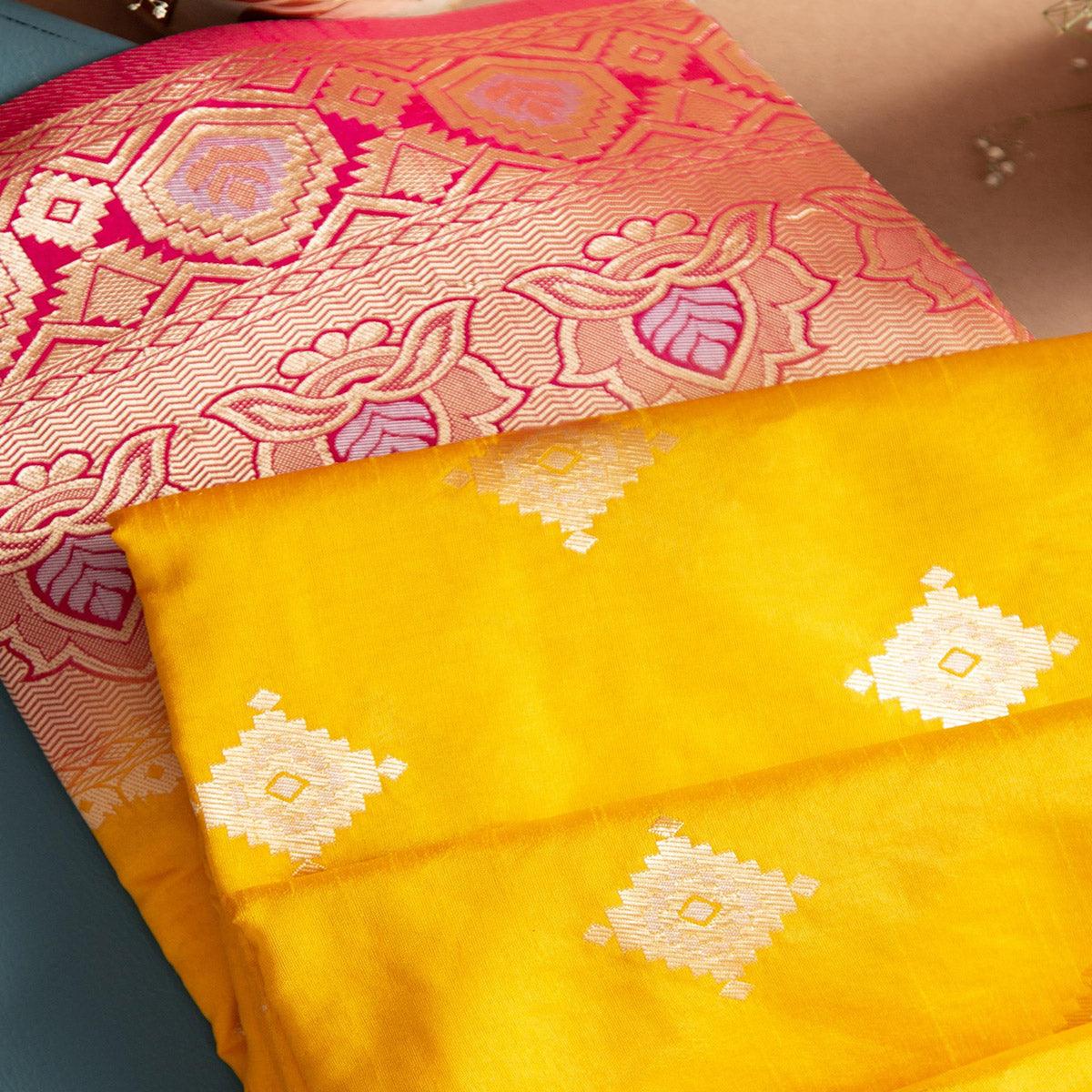 Marvellous Yellow Coloured Partywear Paithani Style Meenakari Weaving Doola Silk Saree - Peachmode