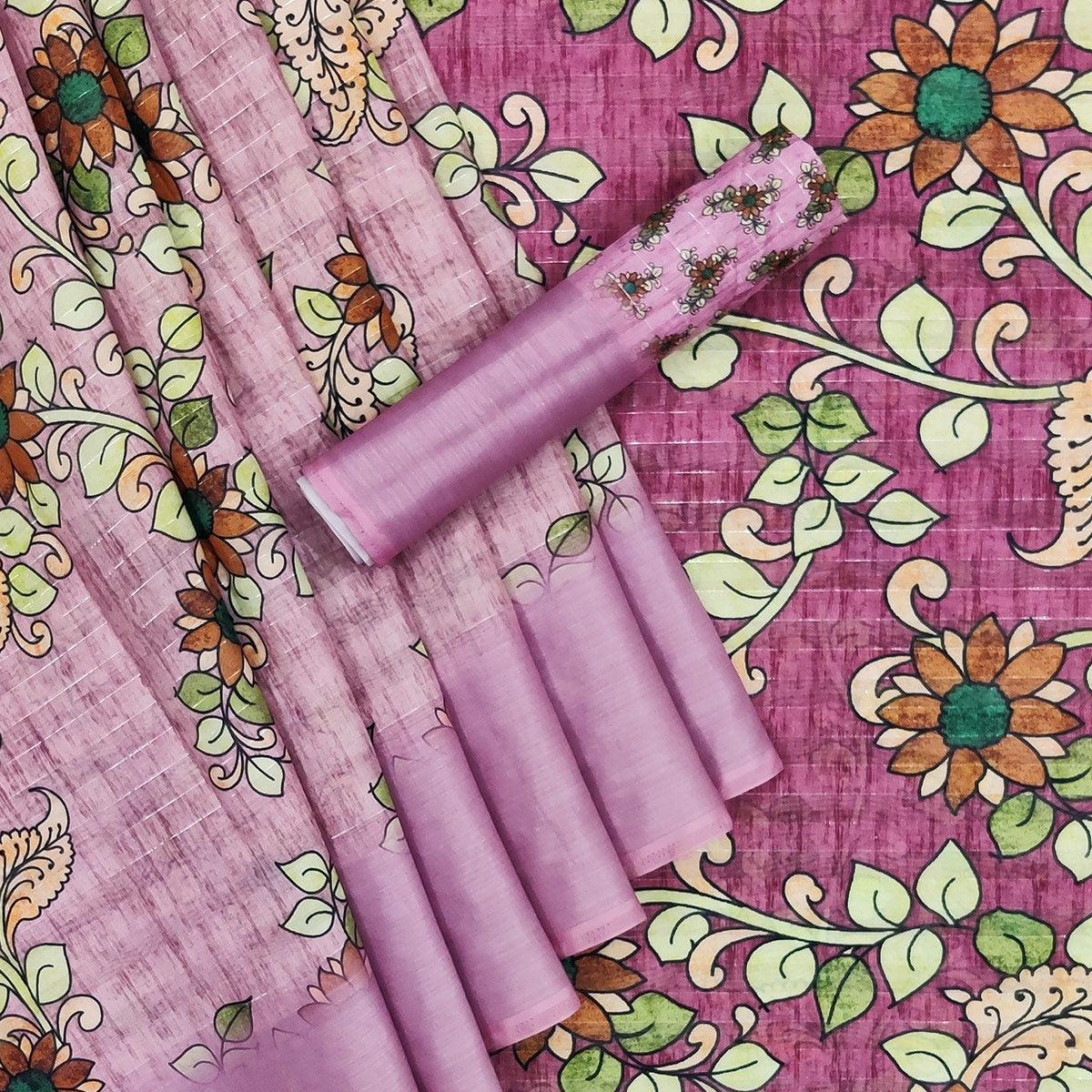Mauve Casual Wear Digital Floral Printed Cotton Silk Saree - Peachmode