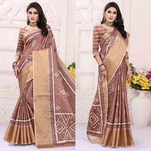 Mauve Casual Wear Digital Printed Cotton Silk Saree - Peachmode