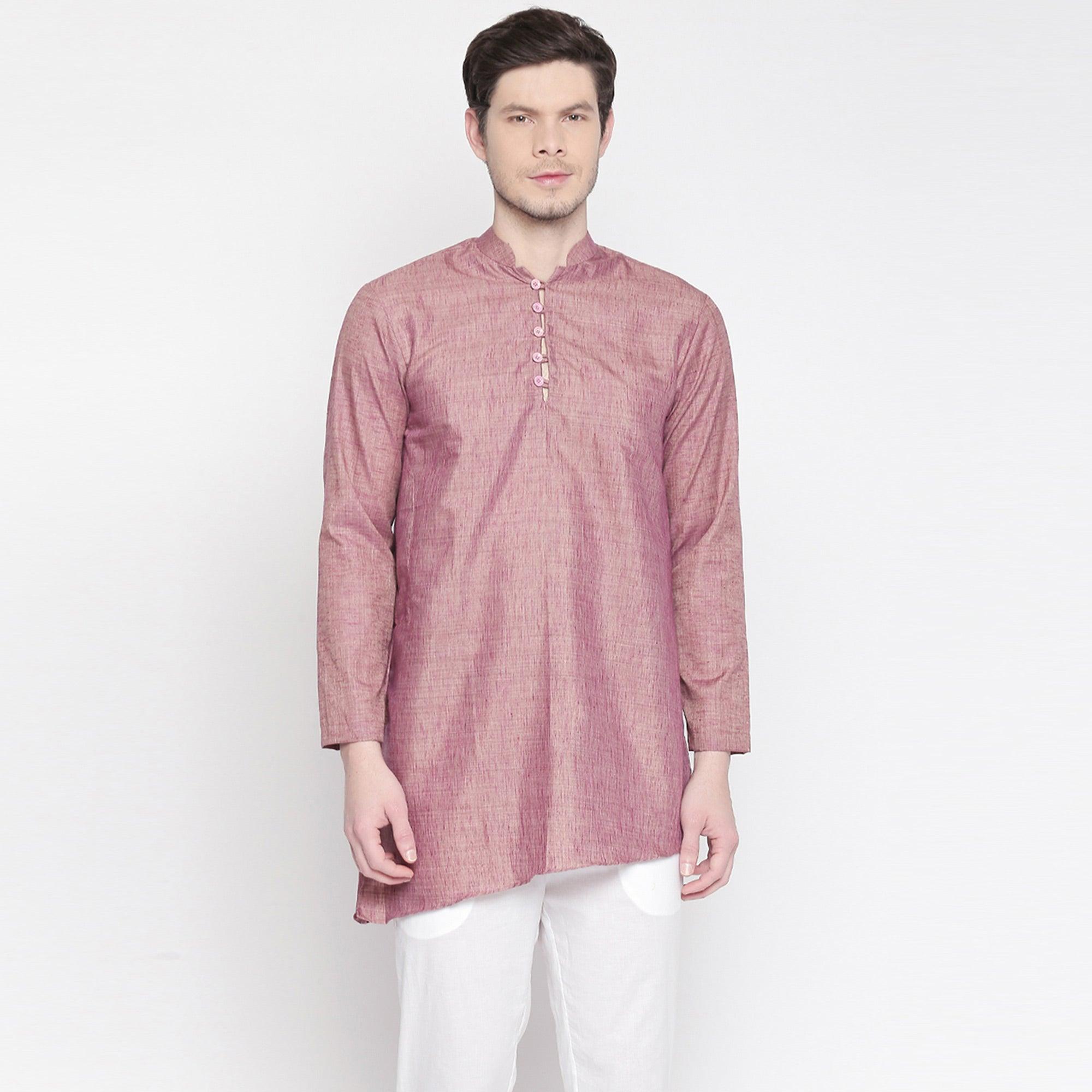 Mauve Cotton Short Kurta with Asymmetric Hem - Peachmode