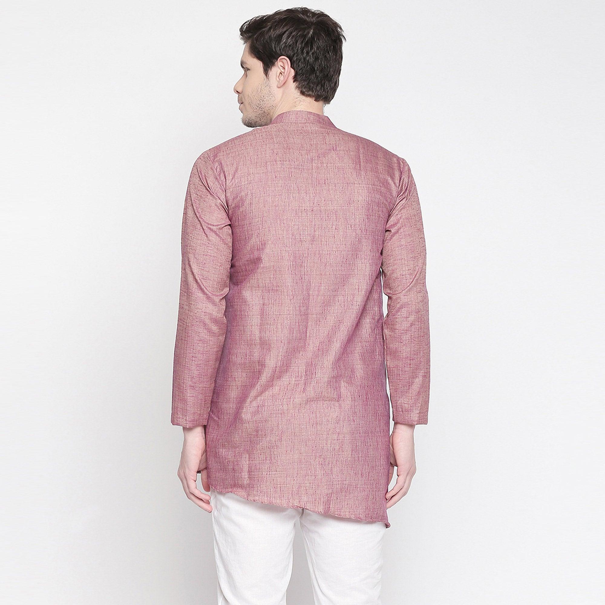 Mauve Cotton Short Kurta with Asymmetric Hem - Peachmode