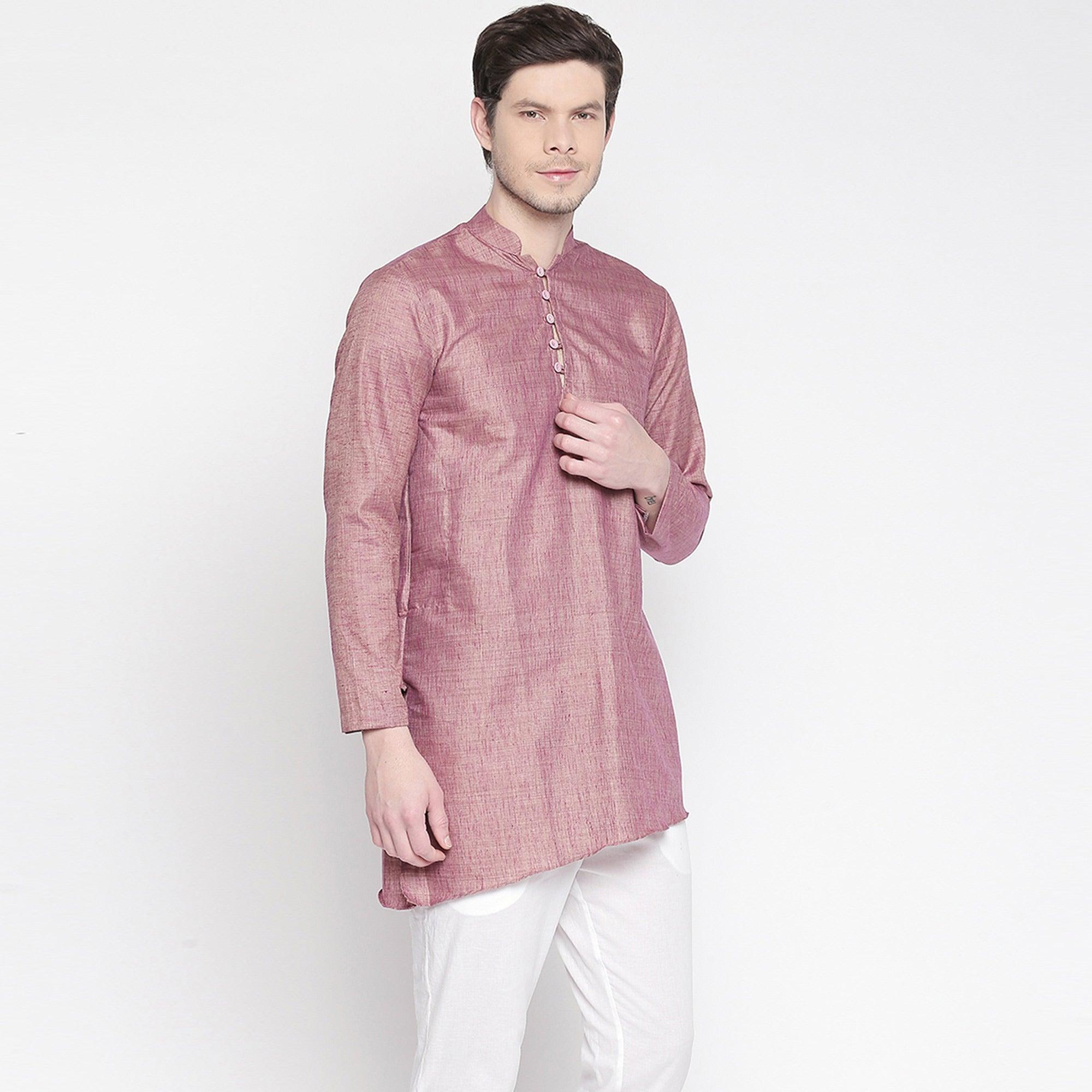 Mauve Cotton Short Kurta with Asymmetric Hem - Peachmode
