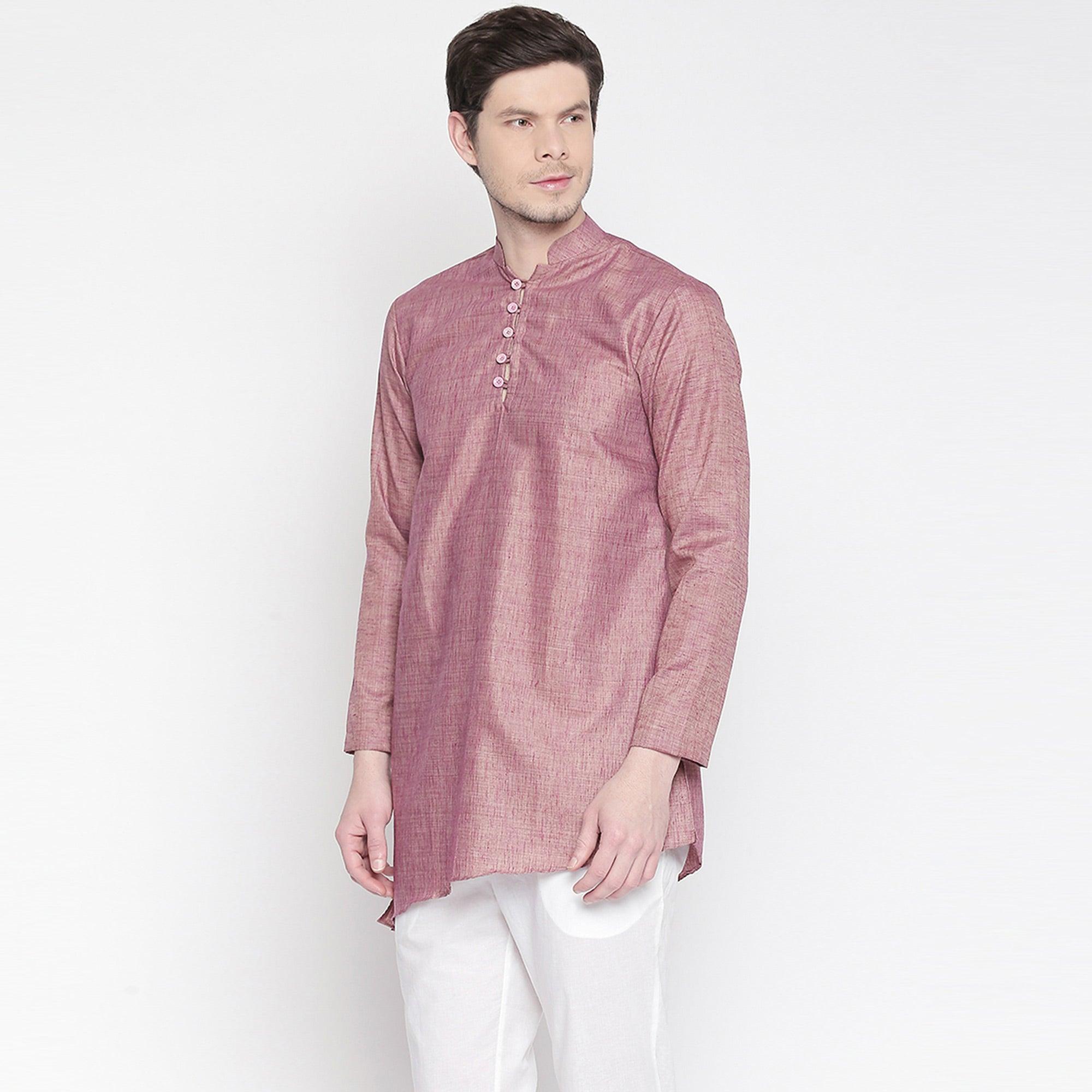 Mauve Cotton Short Kurta with Asymmetric Hem - Peachmode