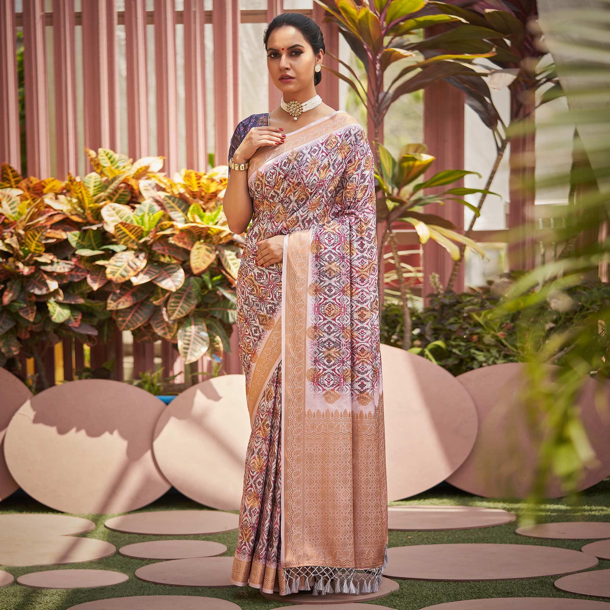 Mauve Digital Printed Art Silk Saree - Peachmode
