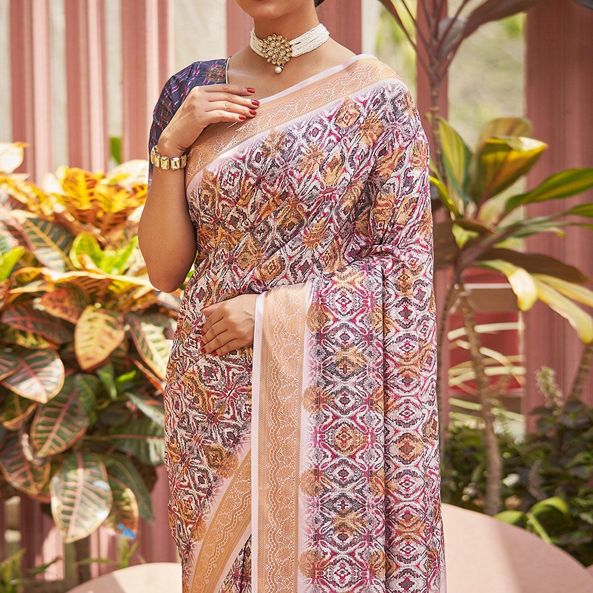 Mauve Digital Printed Art Silk Saree - Peachmode