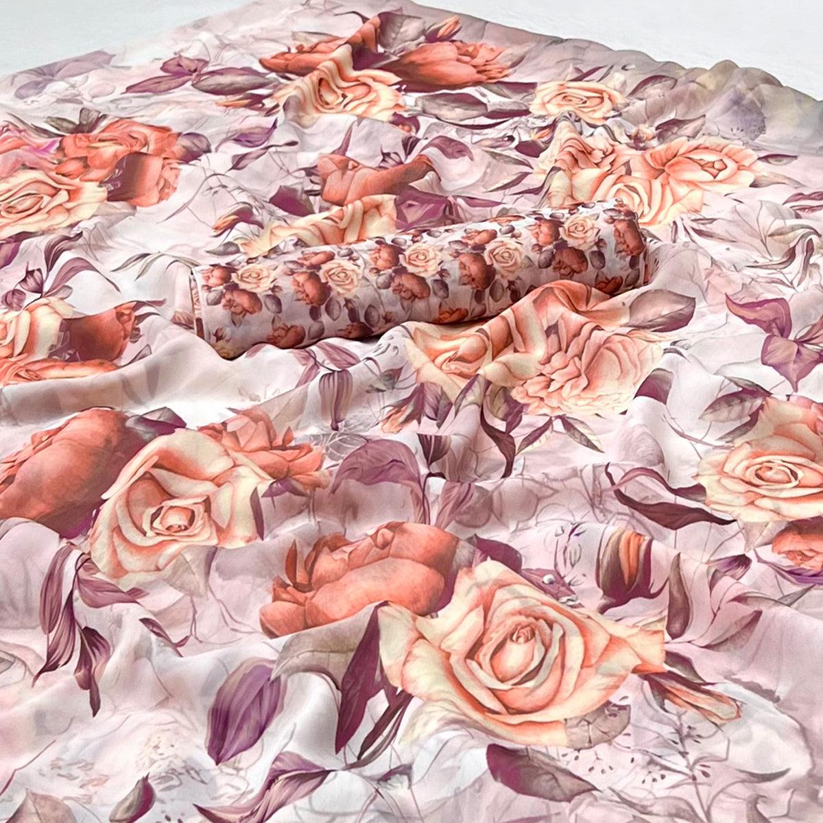 Mauve Digital Printed Georgette Saree - Peachmode