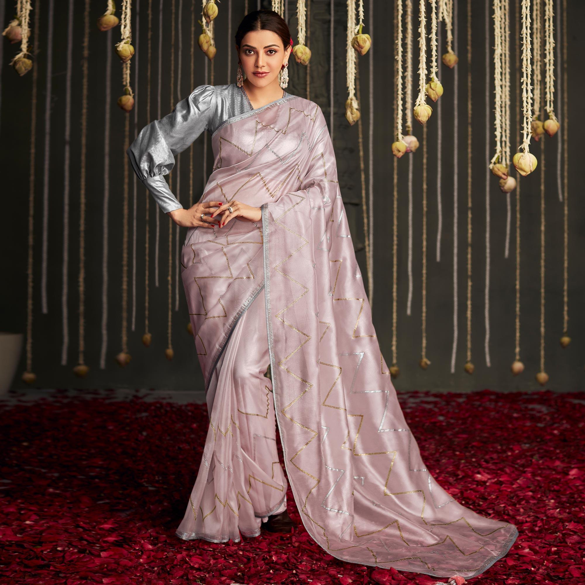 Mauve Embellished Art Silk Saree With Tassels - Peachmode