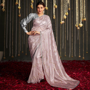 Mauve Embellished Art Silk Saree With Tassels - Peachmode