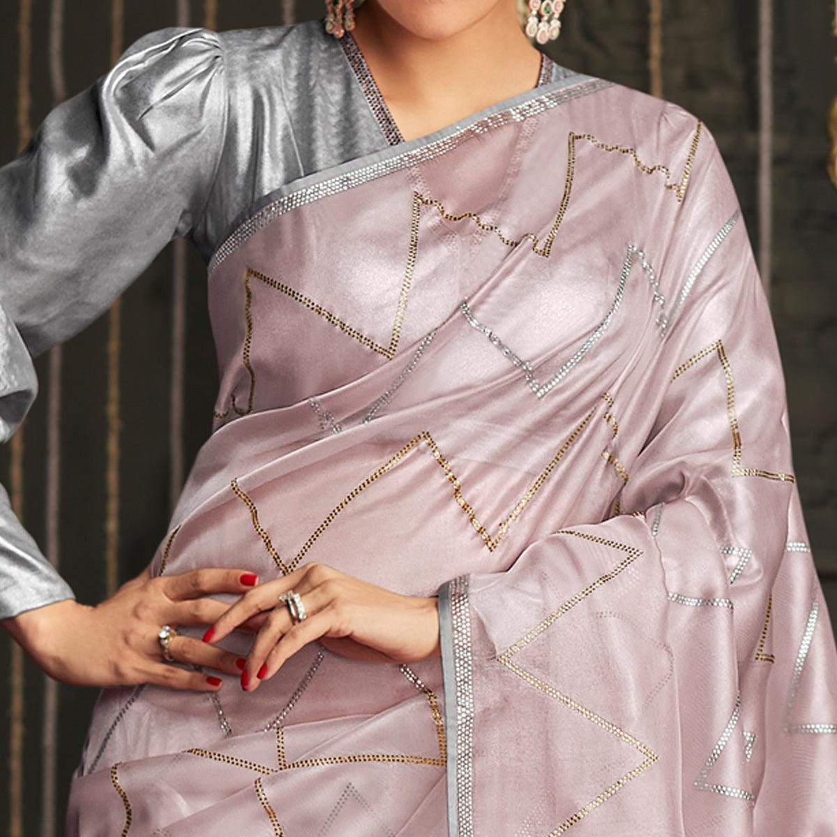 Mauve Embellished Art Silk Saree With Tassels - Peachmode