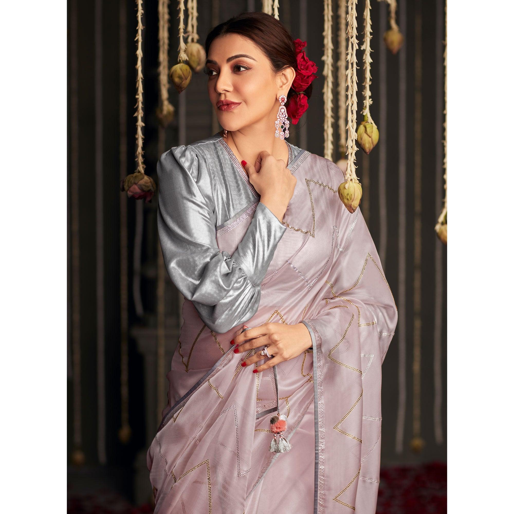 Mauve Embellished Art Silk Saree With Tassels - Peachmode