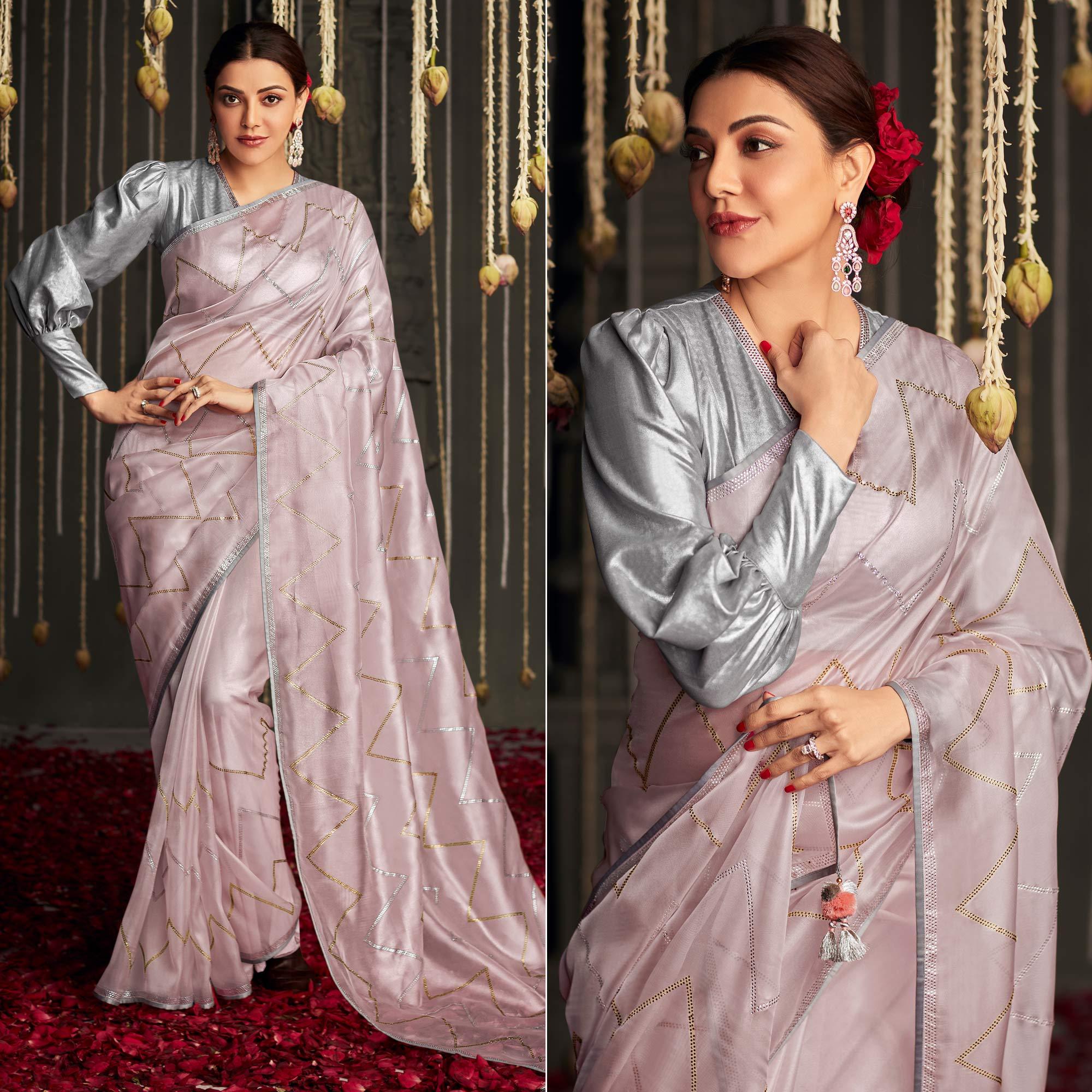 Mauve Embellished Art Silk Saree With Tassels - Peachmode