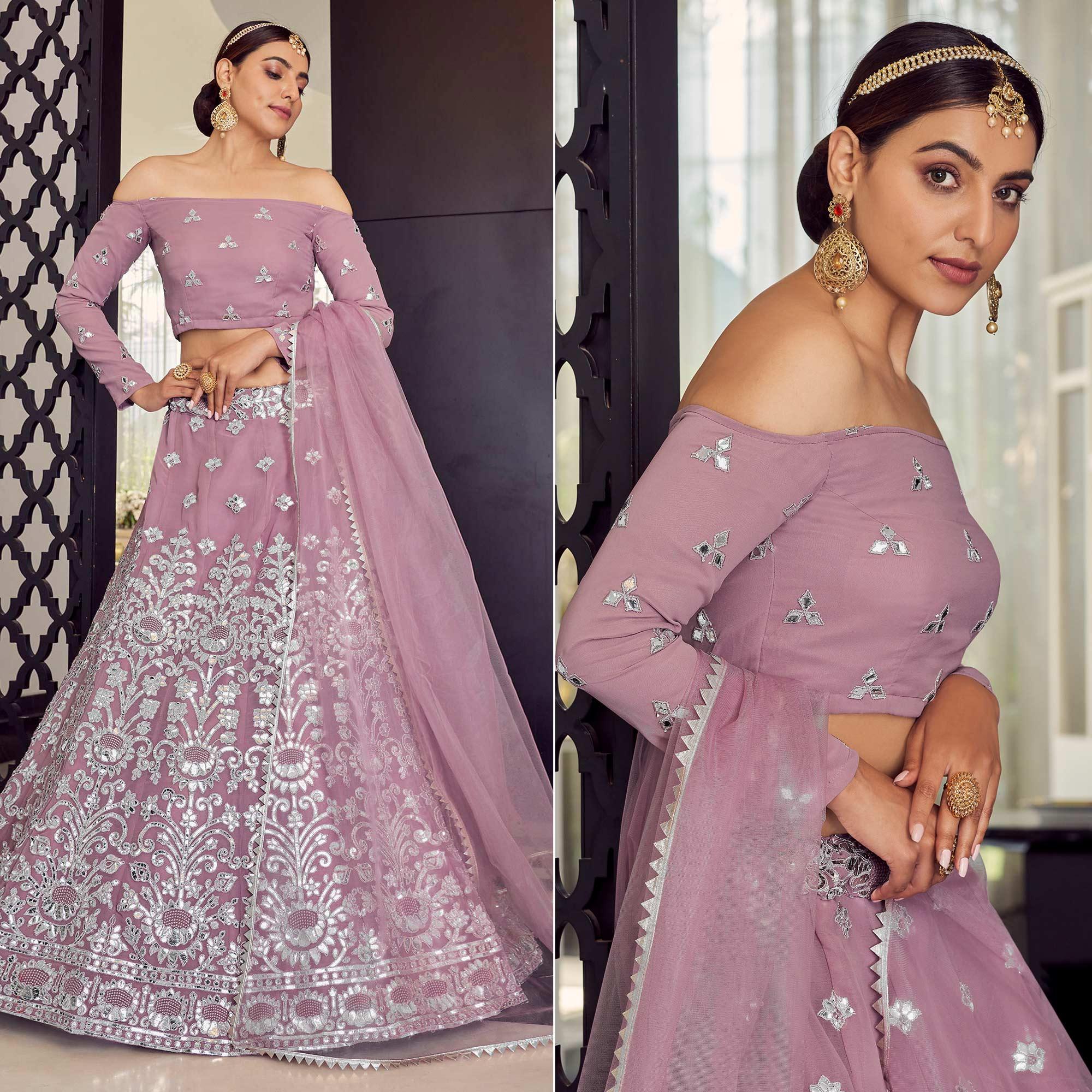 Mauve Embellished With Embroidered Georgette Lehenga Choli - Peachmode