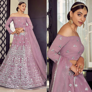 Mauve Embellished With Embroidered Georgette Lehenga Choli - Peachmode