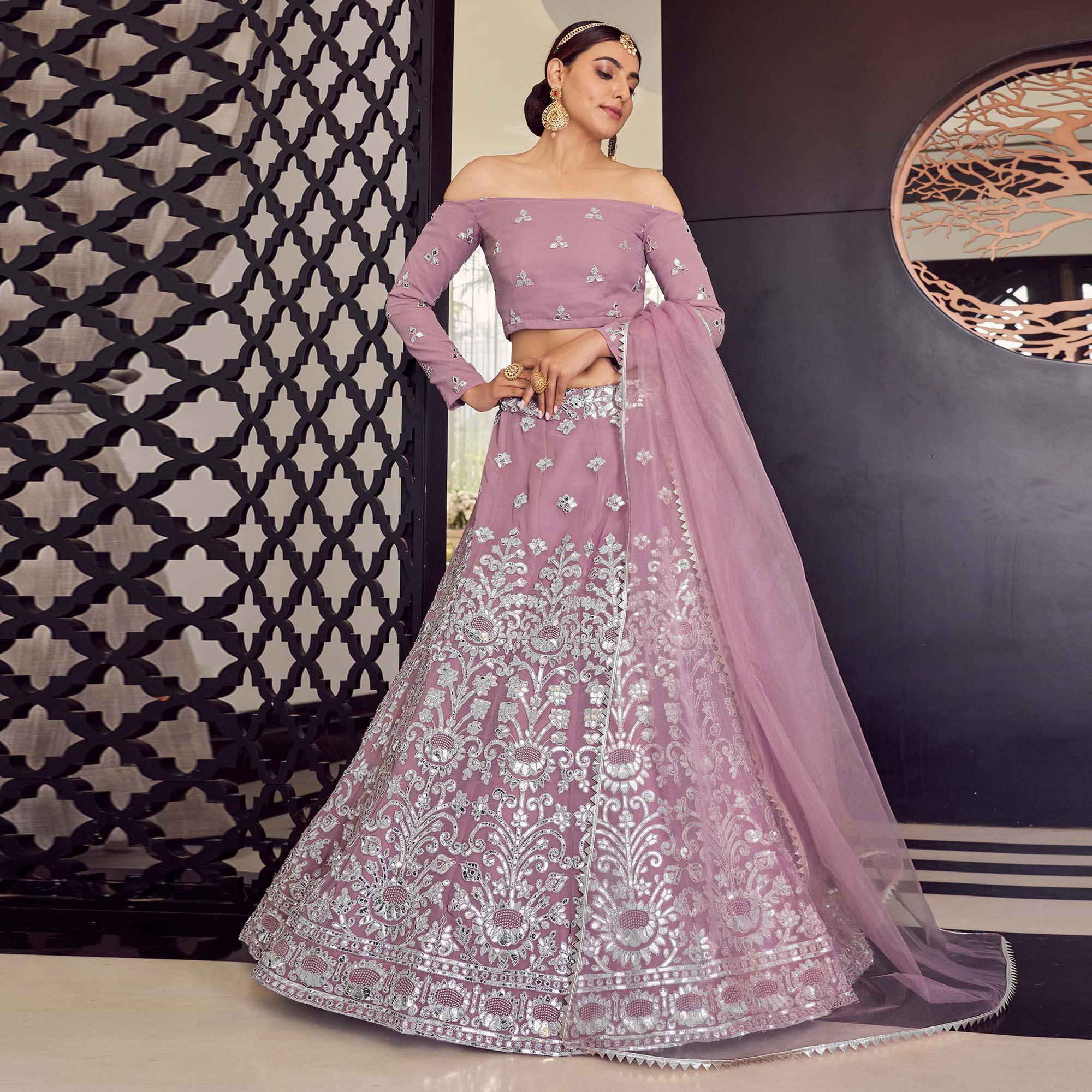 Mauve Embellished With Embroidered Georgette Lehenga Choli - Peachmode