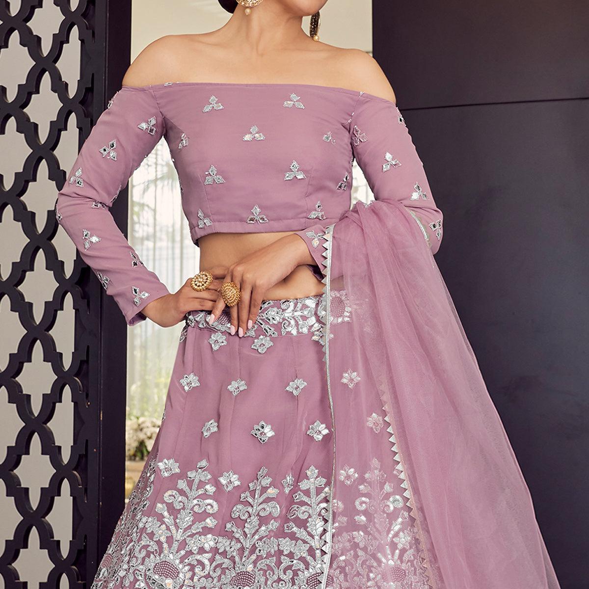 Mauve Embellished With Embroidered Georgette Lehenga Choli - Peachmode