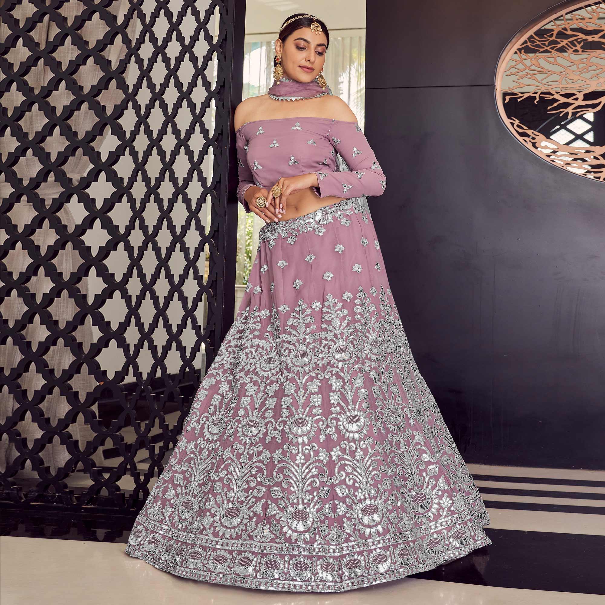 Mauve Embellished With Embroidered Georgette Lehenga Choli - Peachmode