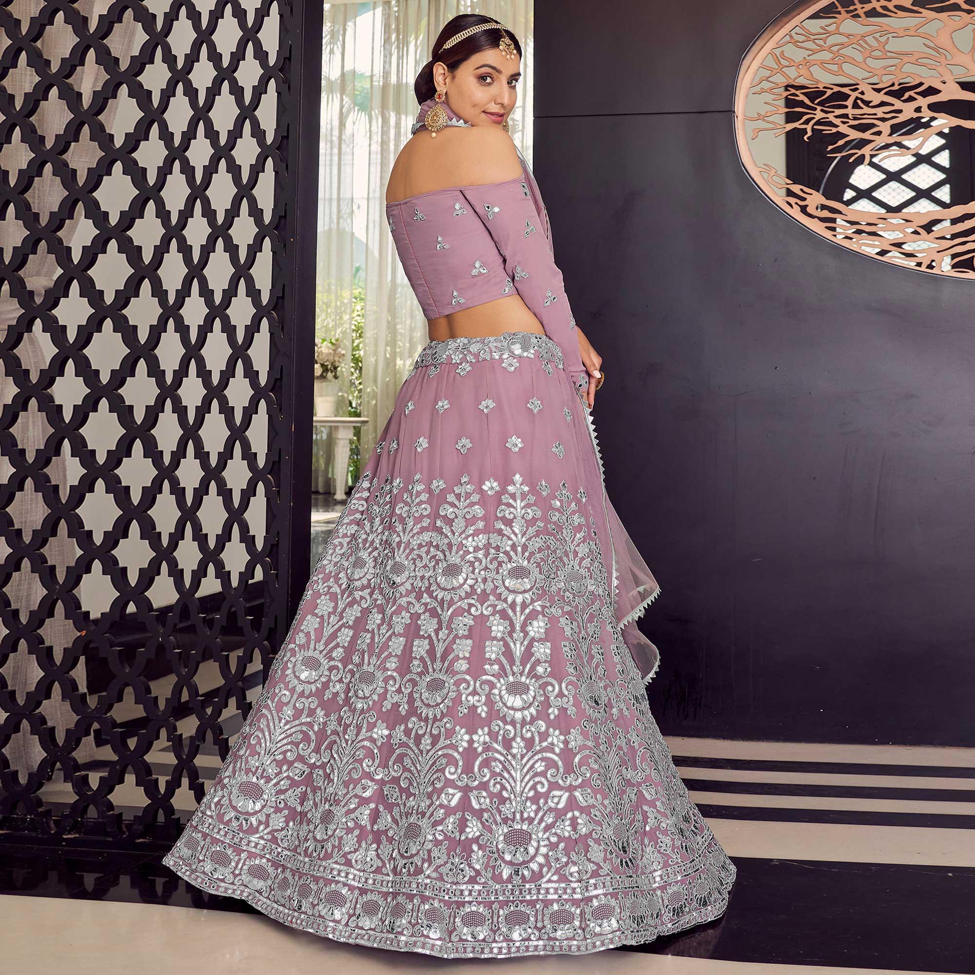 Mauve Embellished With Embroidered Georgette Lehenga Choli - Peachmode