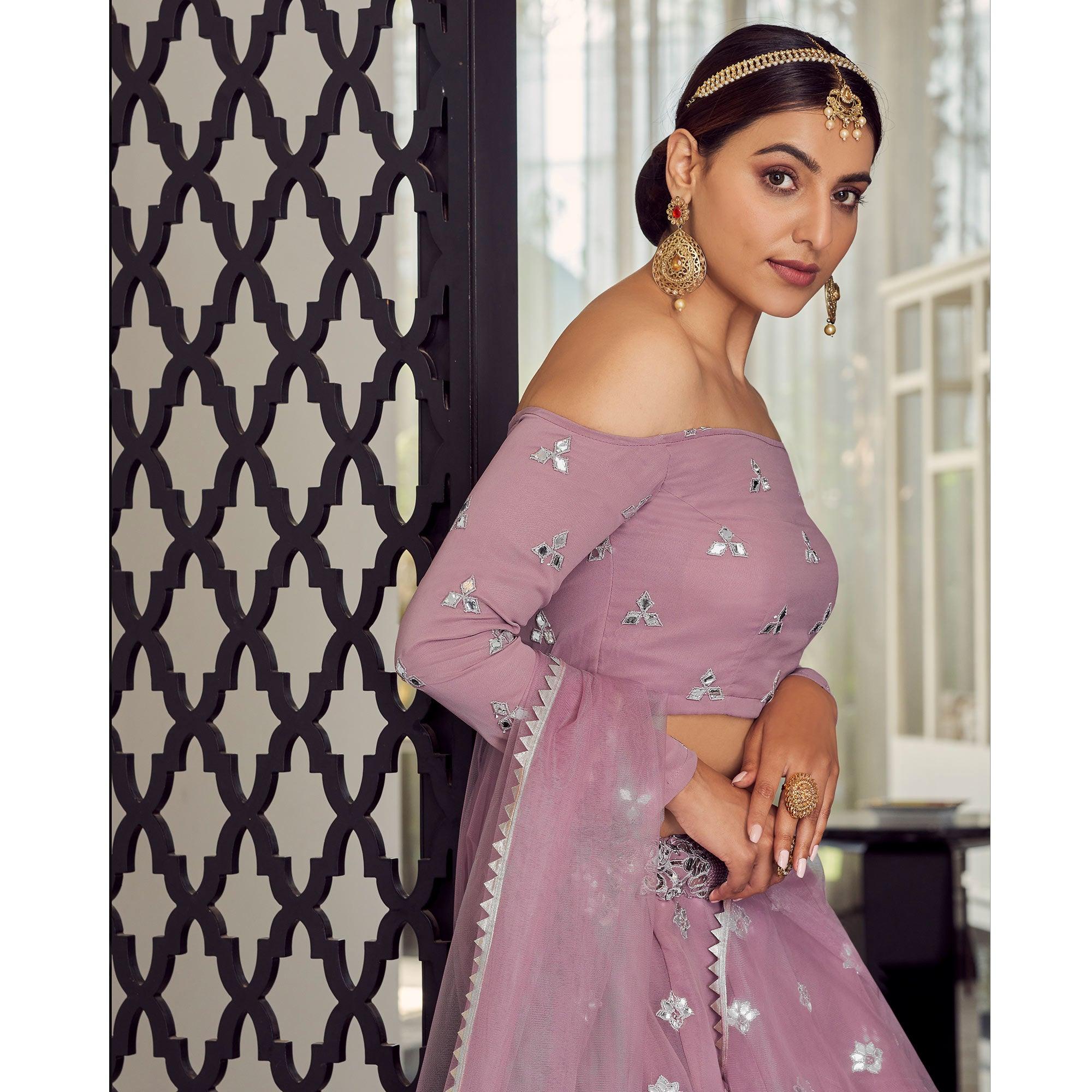 Mauve Embellished With Embroidered Georgette Lehenga Choli - Peachmode