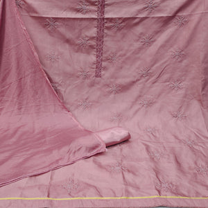 Mauve Embroidered Art Silk Dress Material - Peachmode
