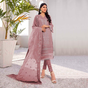 Mauve Embroidered Georgette Pakistani Suit - Peachmode