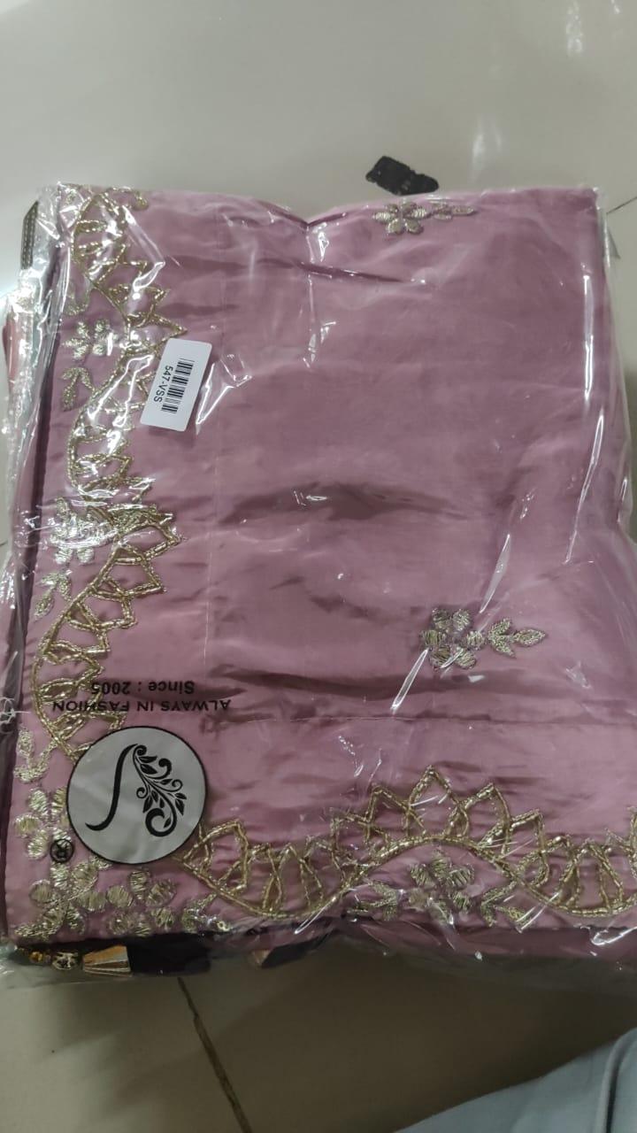 Mauve Embroidered Georgette Saree - Peachmode