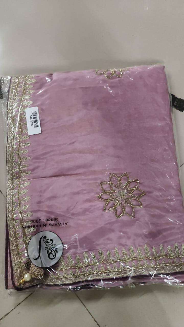 Mauve Embroidered Georgette Saree - Peachmode