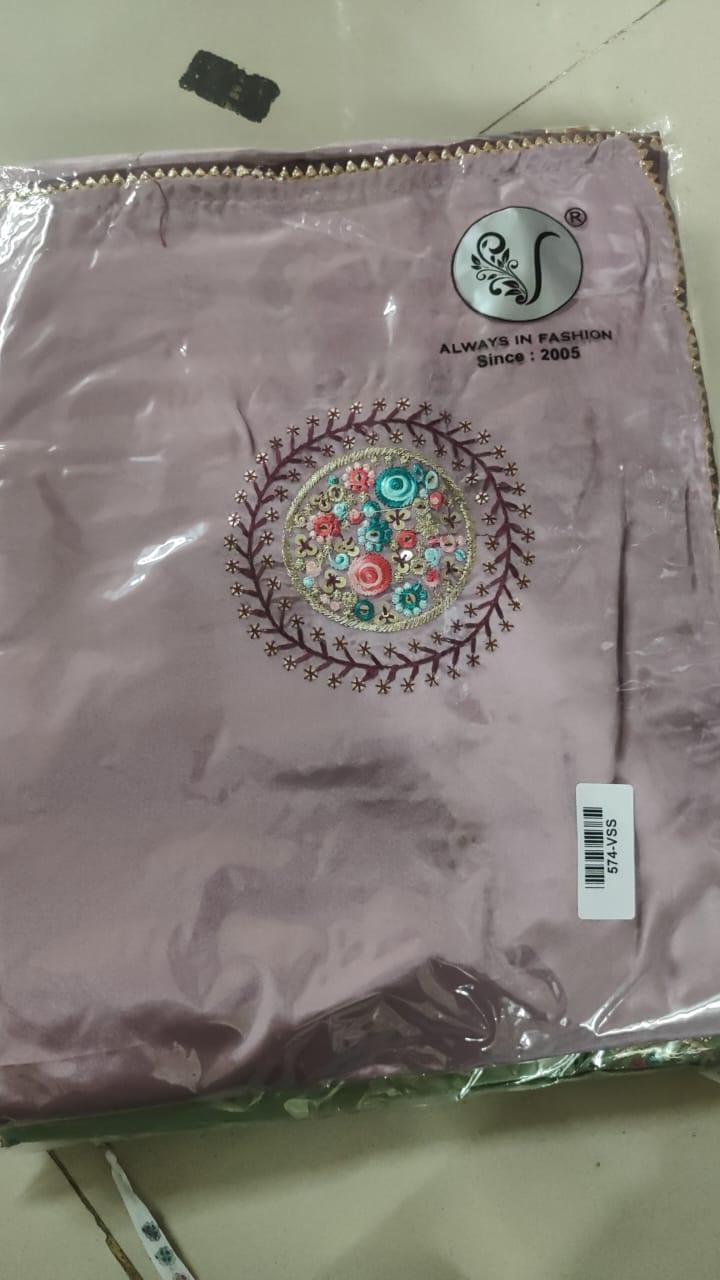 Mauve Embroidered Georgette Saree - Peachmode