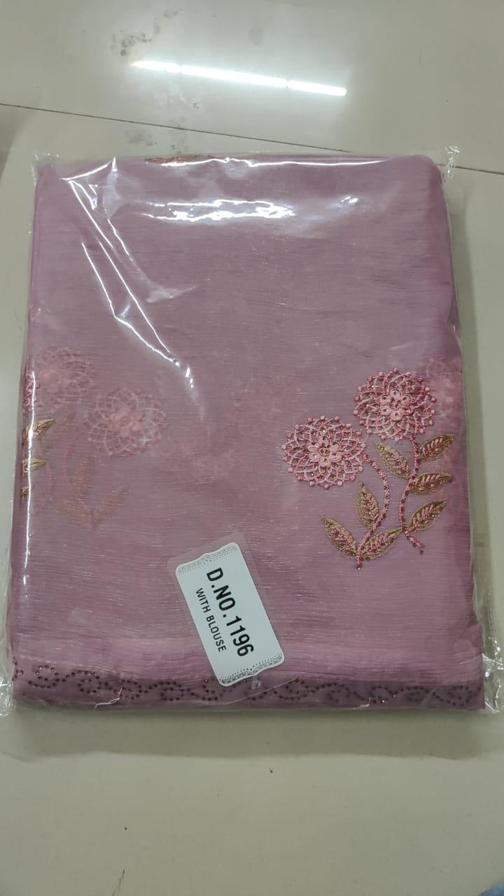Mauve Embroidered With Embellished Georgette Saree - Peachmode